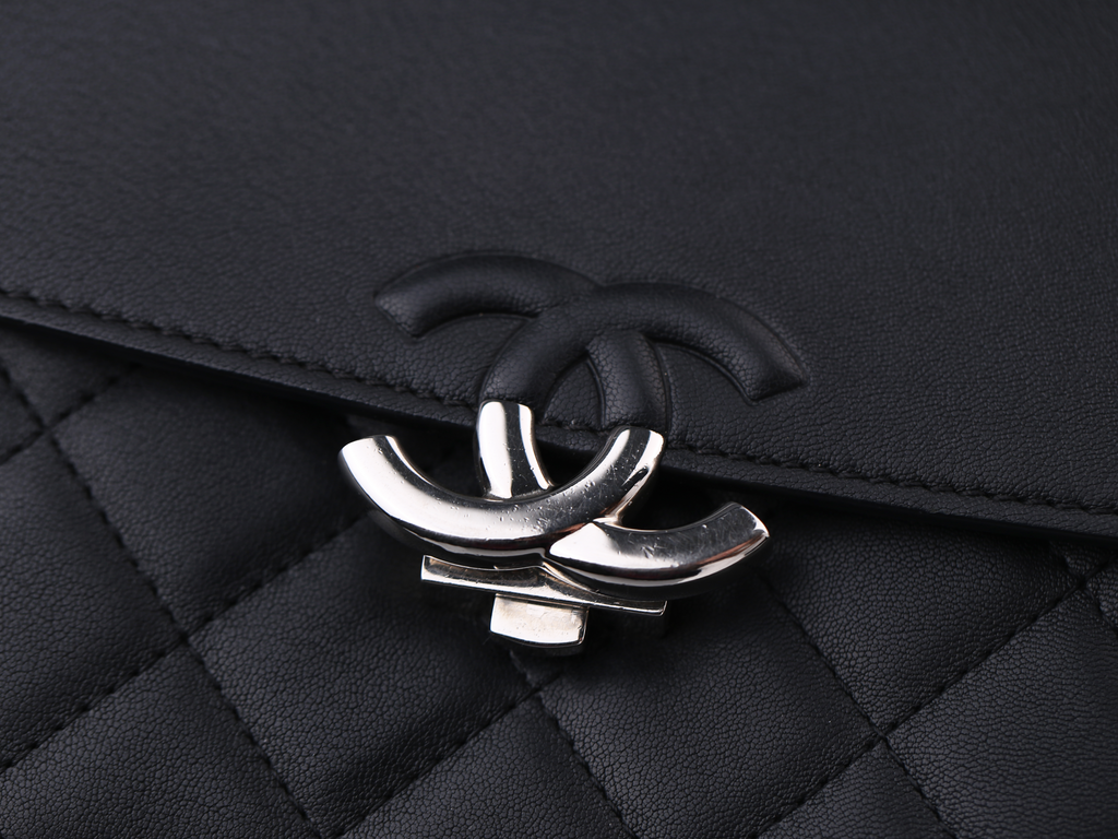 CHANEL Black Calfskin Small Affinity Flap Bag with Top Handle