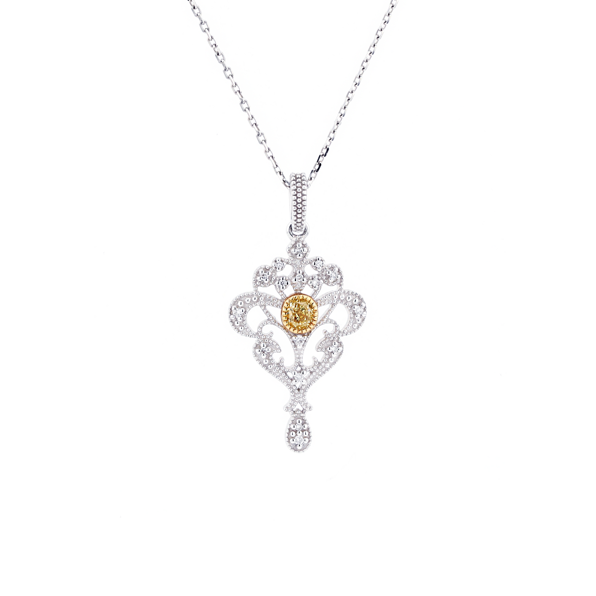 18KG 0.18ct Yellow Diamond Necklace