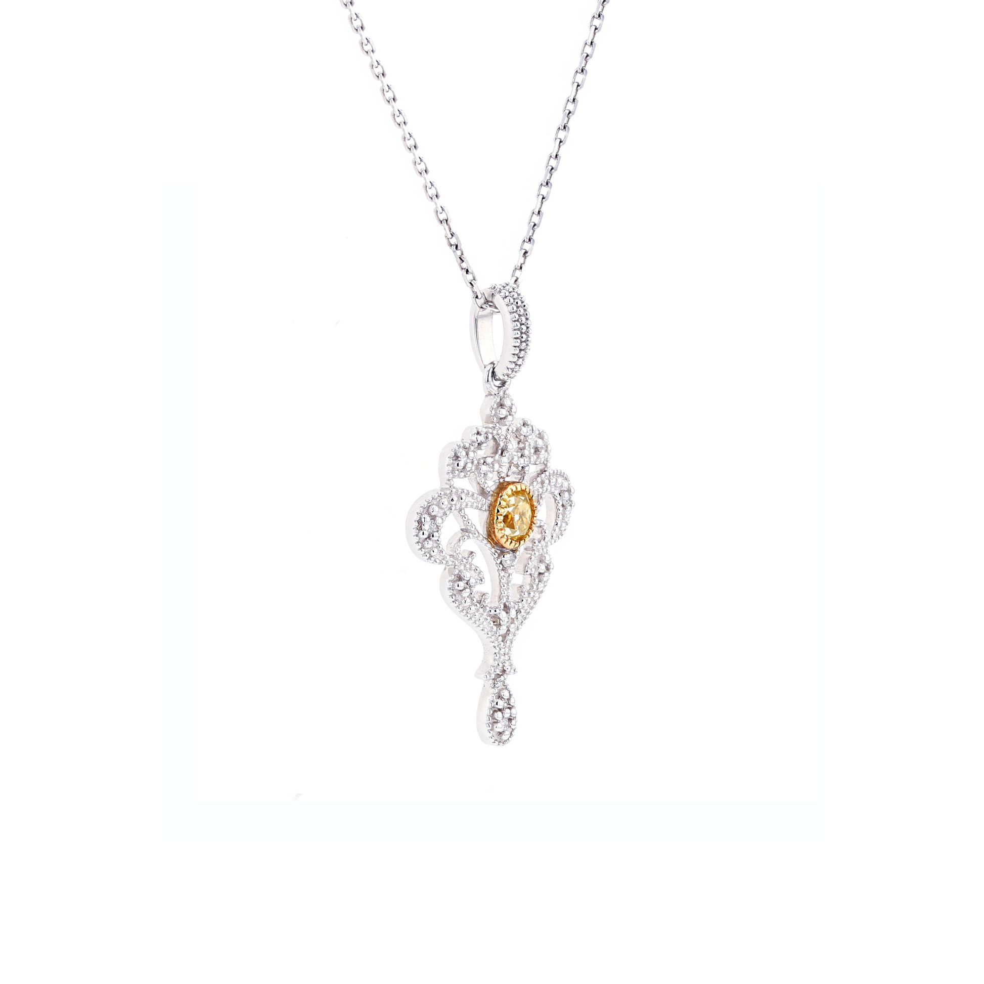 18KG 0.18ct Yellow Diamond Necklace