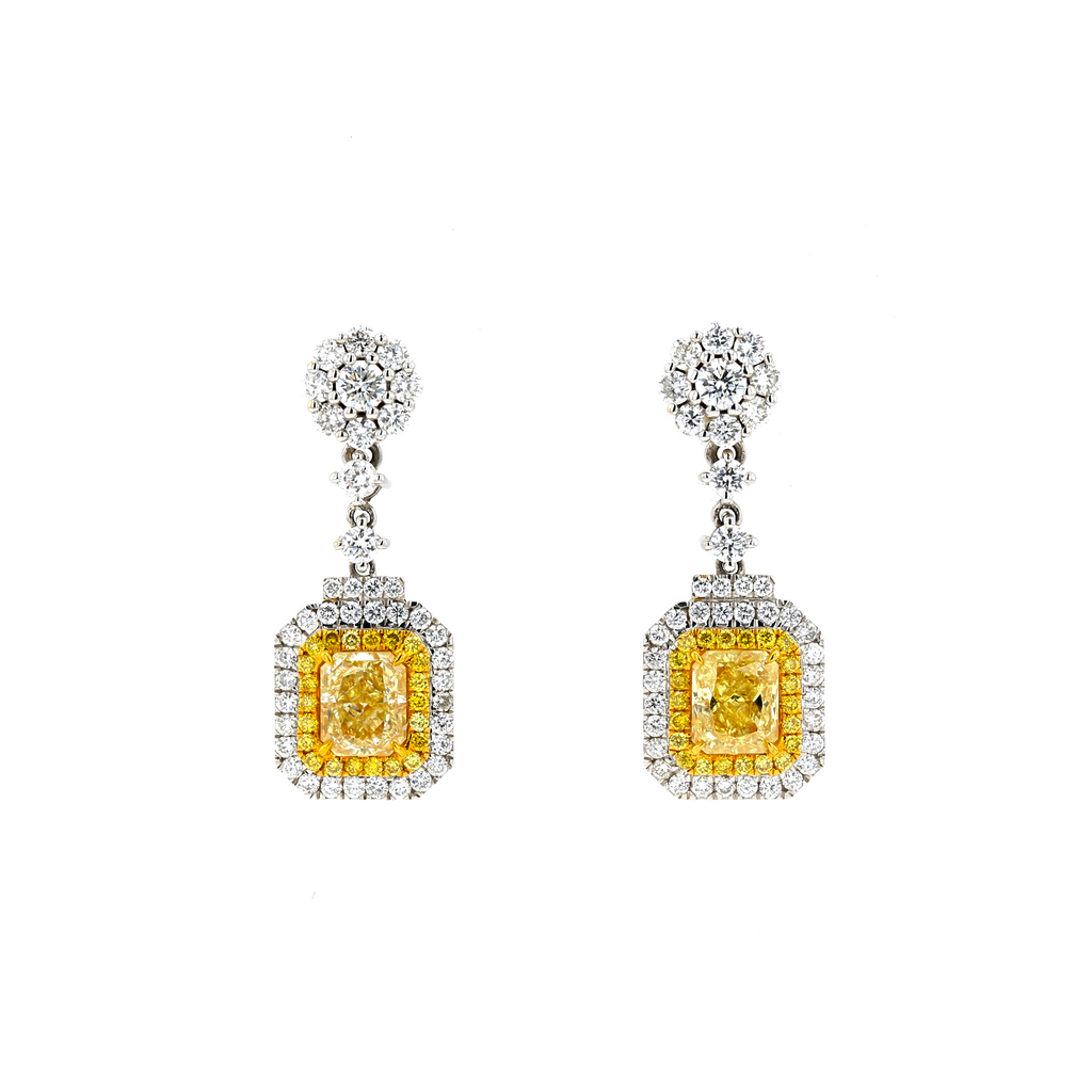 18KG Natural Untreated Fancy Yellow Diamond Earrings