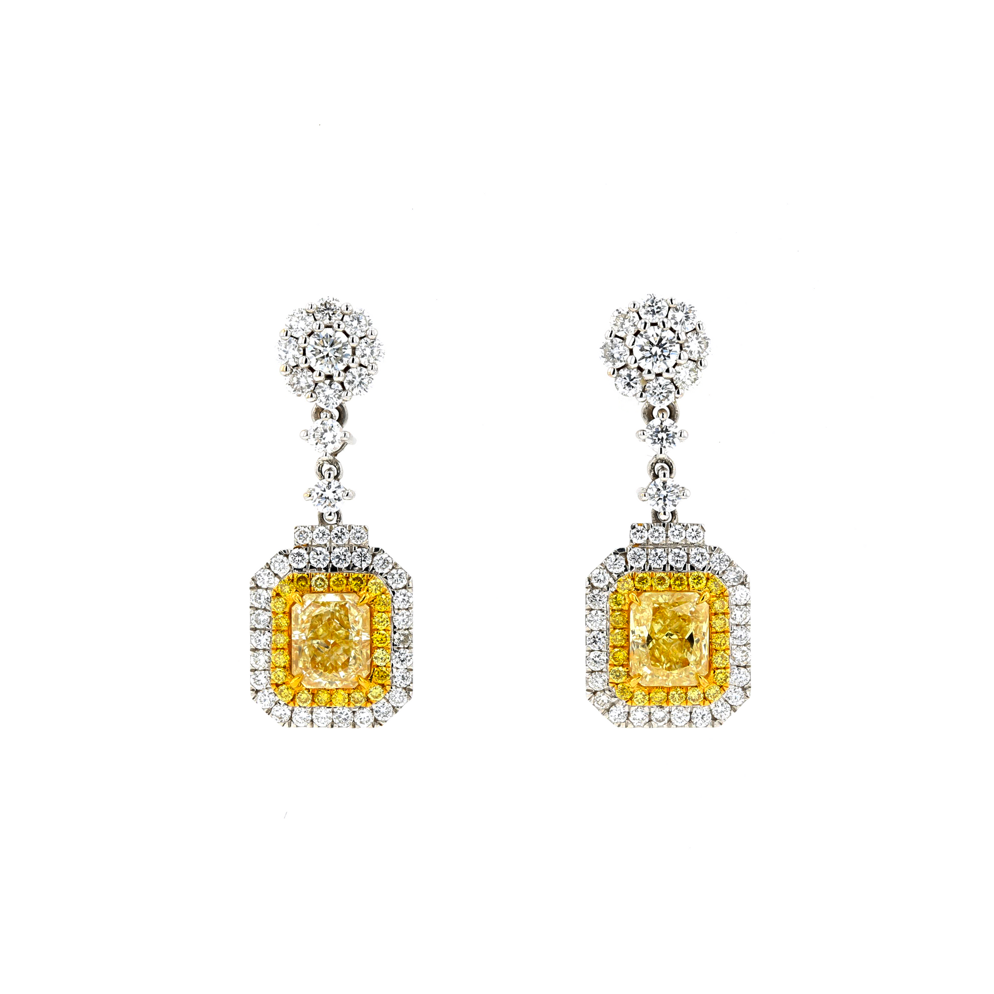 18KG Natural Untreated Fancy Yellow Diamond Earrings