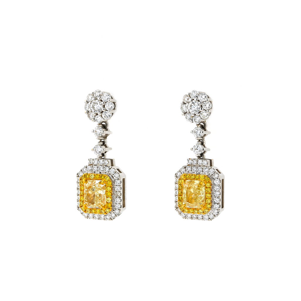 18KG Natural Untreated Fancy Yellow Diamond Earrings