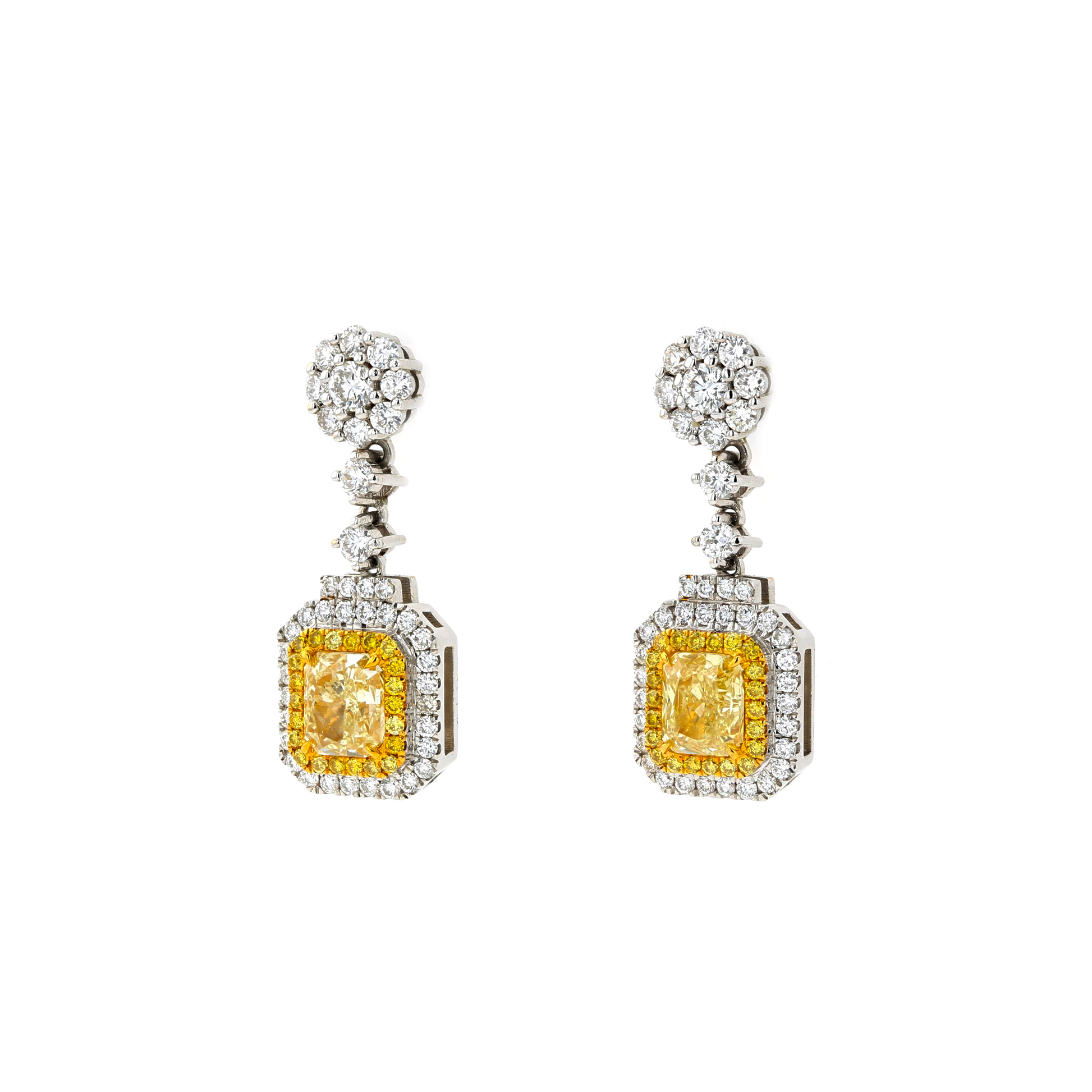 18KG Natural Untreated Fancy Yellow Diamond Earrings
