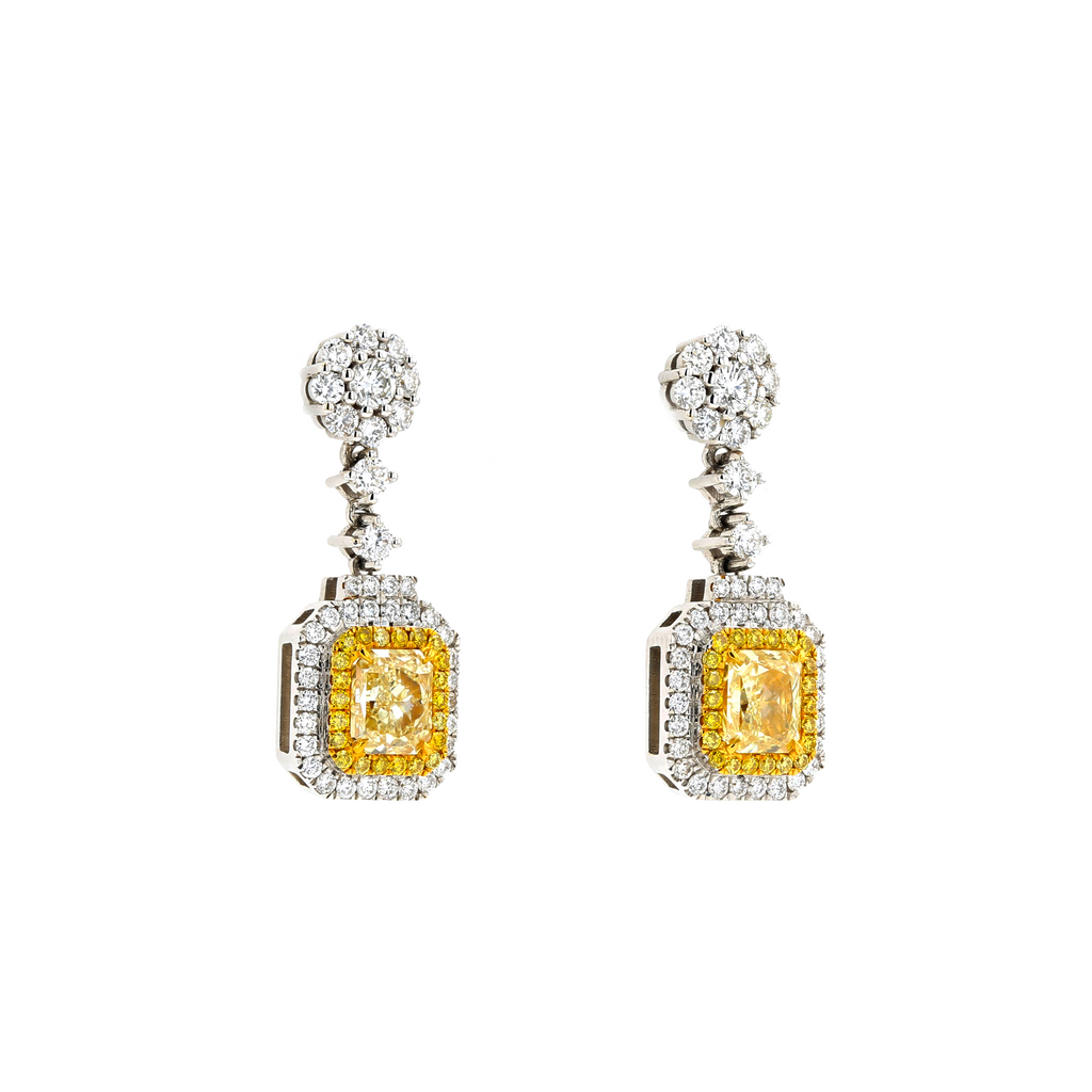 18KG Natural Untreated Fancy Yellow Diamond Earrings