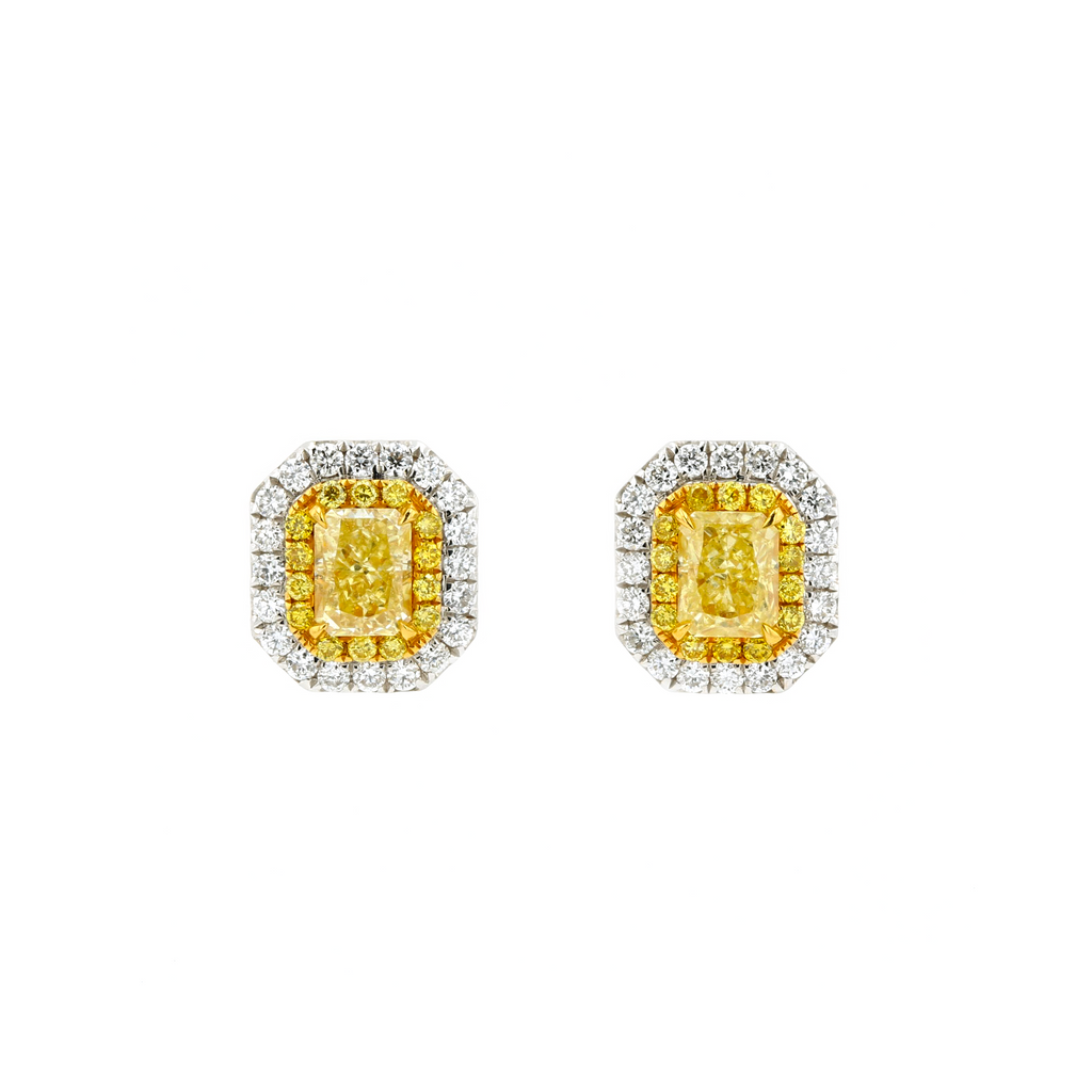 18KG Natural Untreated Fancy Yellow Diamond Earrings