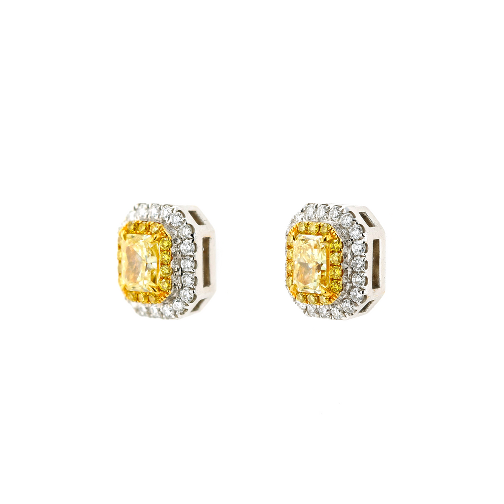 18KG Natural Untreated Fancy Yellow Diamond Earrings