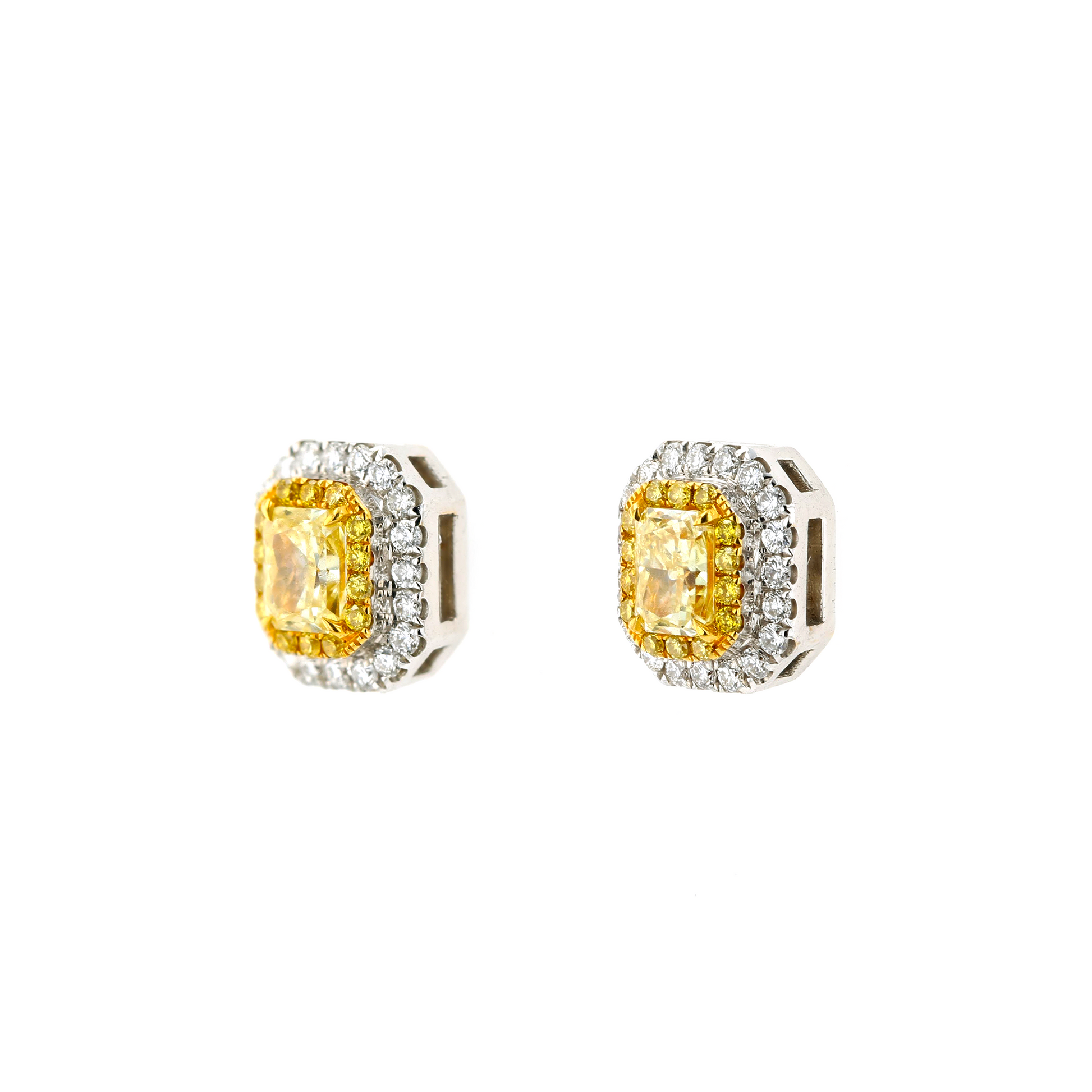 18KG Natural Untreated Fancy Yellow Diamond Earrings
