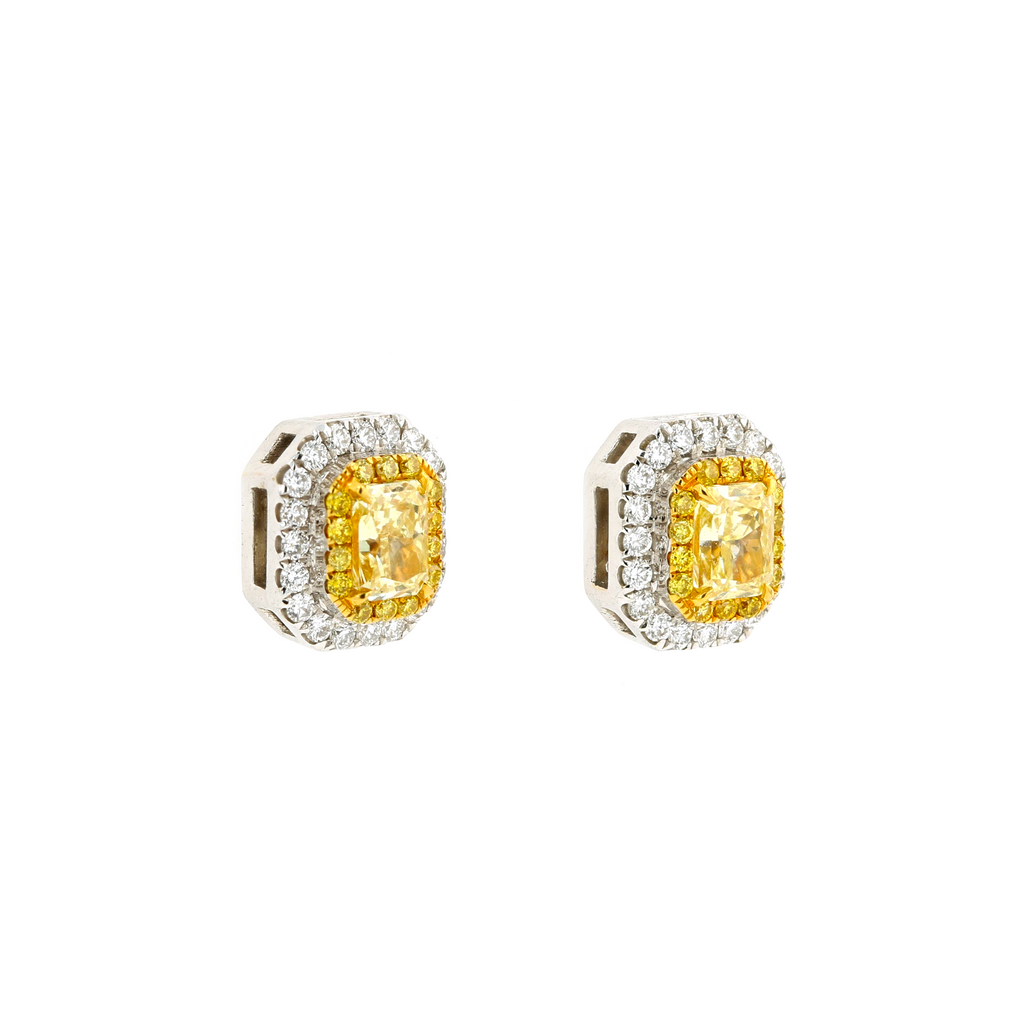 18KG Natural Untreated Fancy Yellow Diamond Earrings