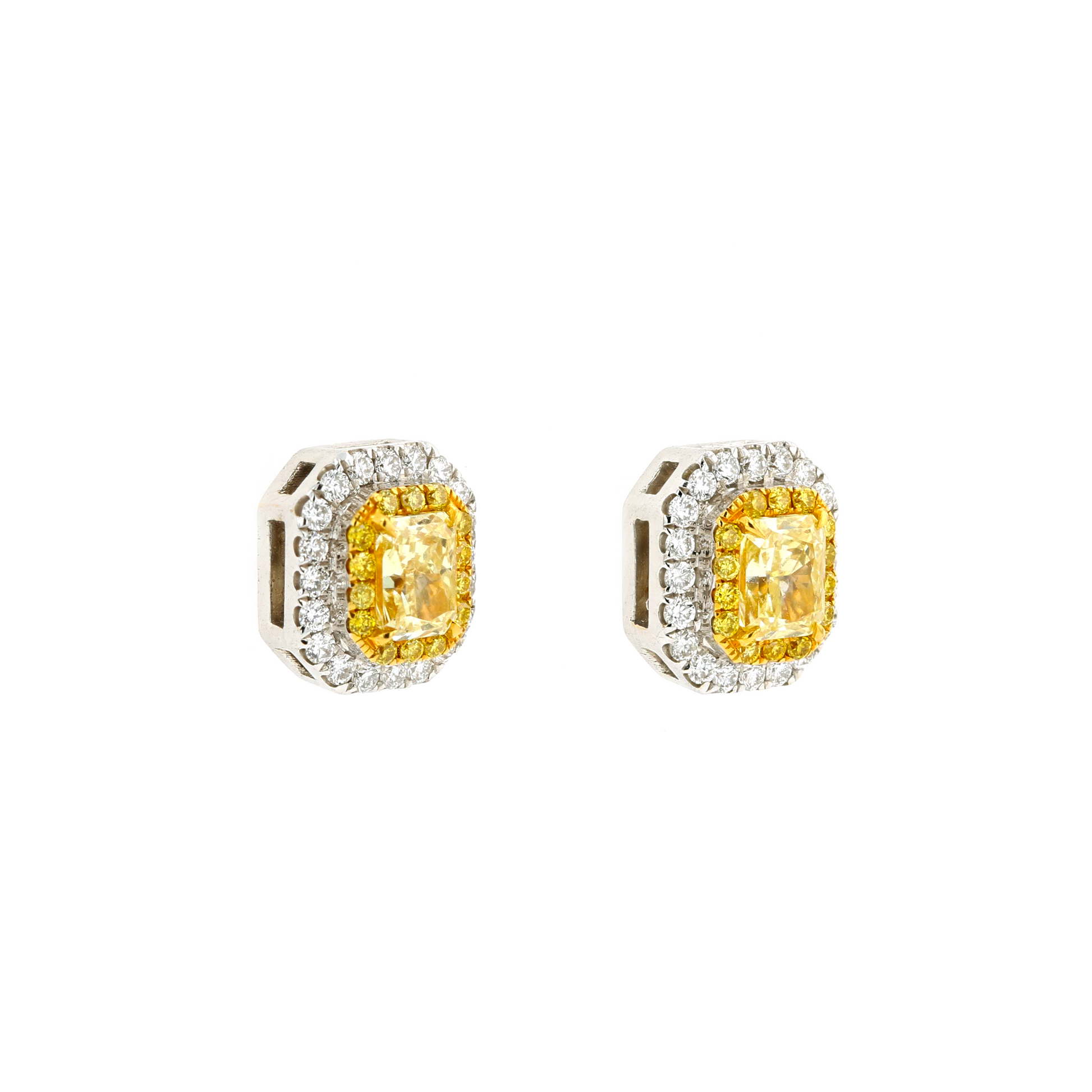 18KG Natural Untreated Fancy Yellow Diamond Earrings