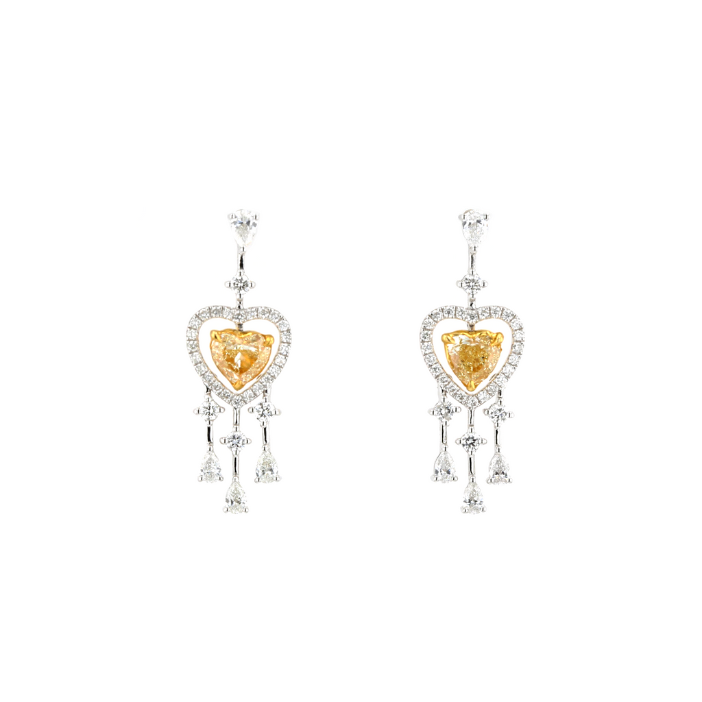 18KG Natural Untreated Fancy Yellow Diamond Earrings