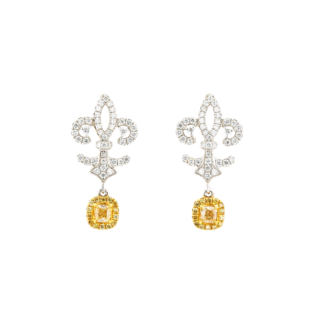 18KG Natural Untreated Fancy Yellow Diamond Earrings