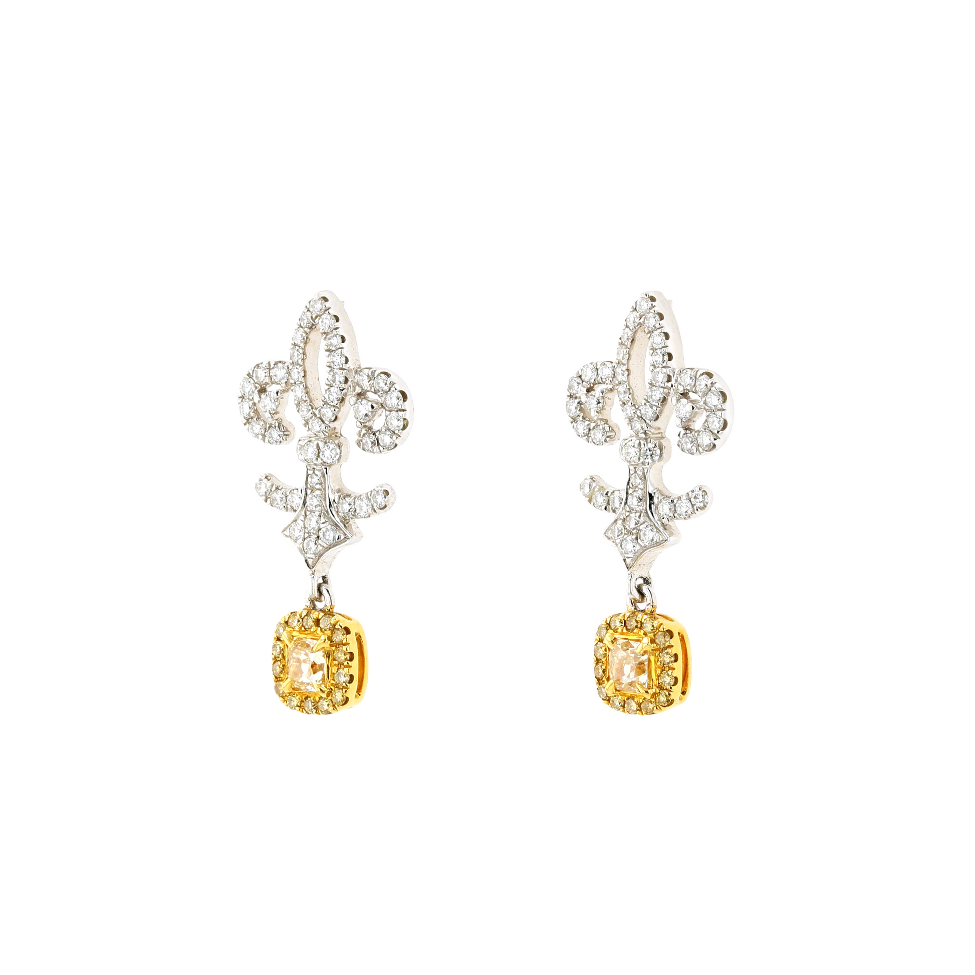 18KG Natural Untreated Fancy Yellow Diamond Earrings