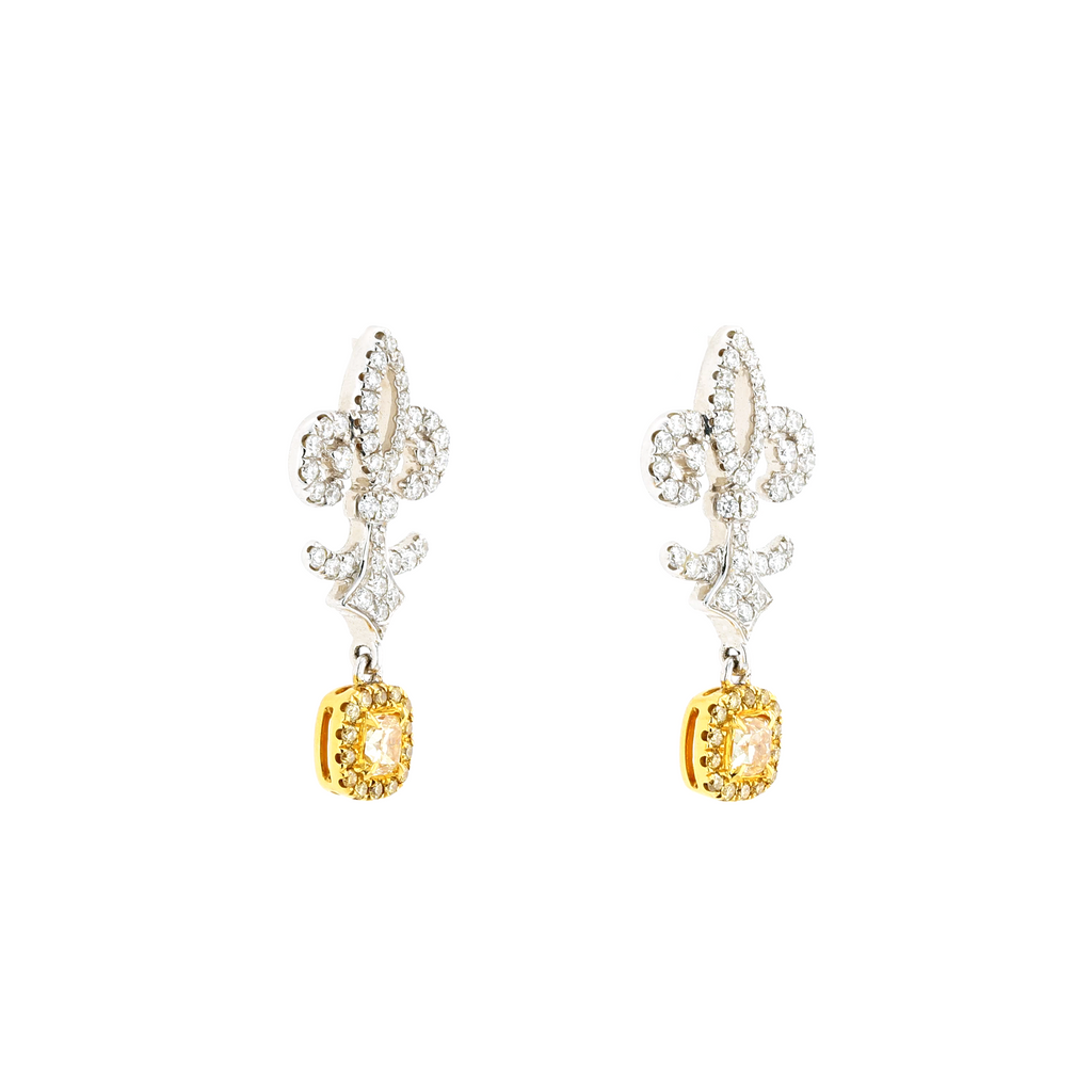 18KG Natural Untreated Fancy Yellow Diamond Earrings
