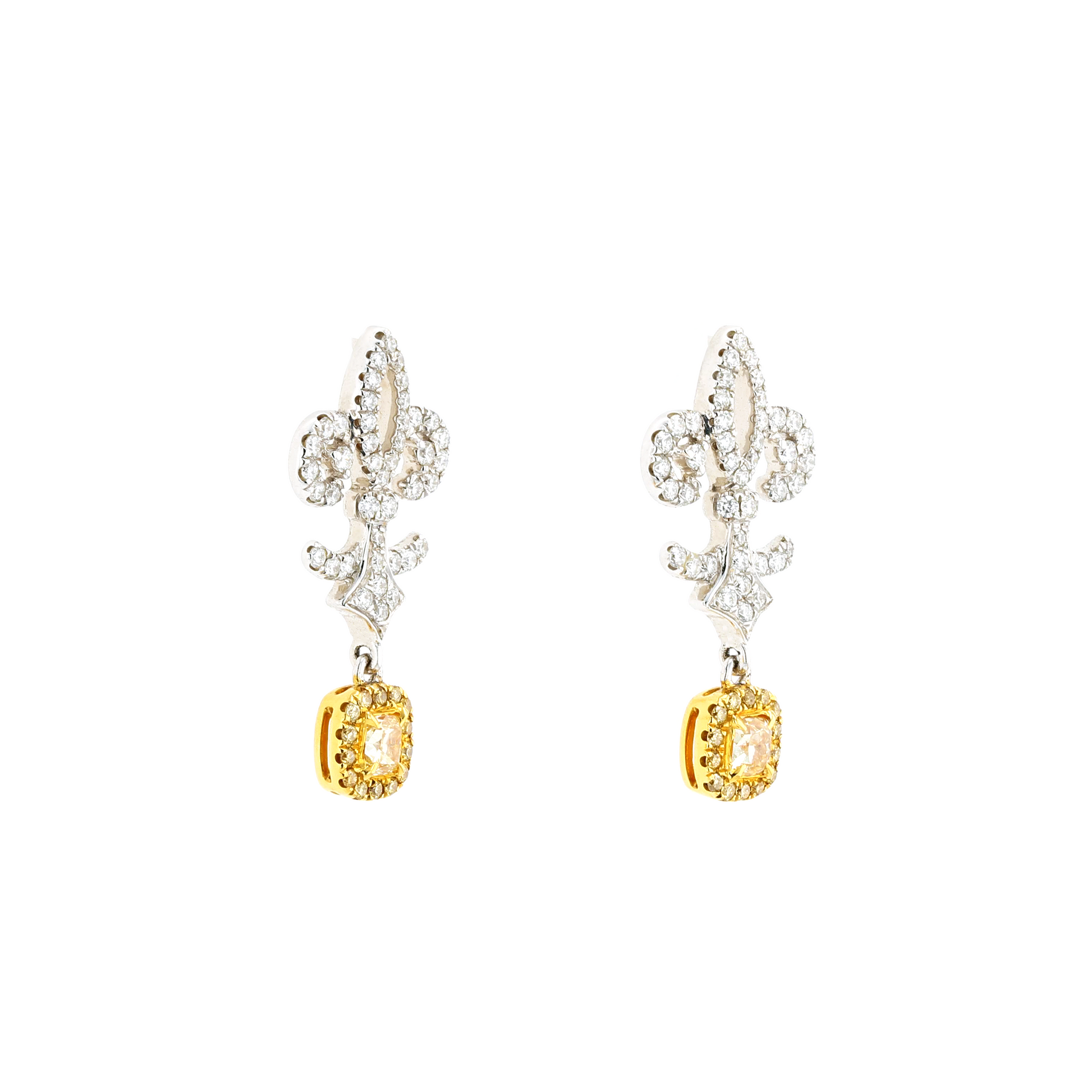 18KG Natural Untreated Fancy Yellow Diamond Earrings