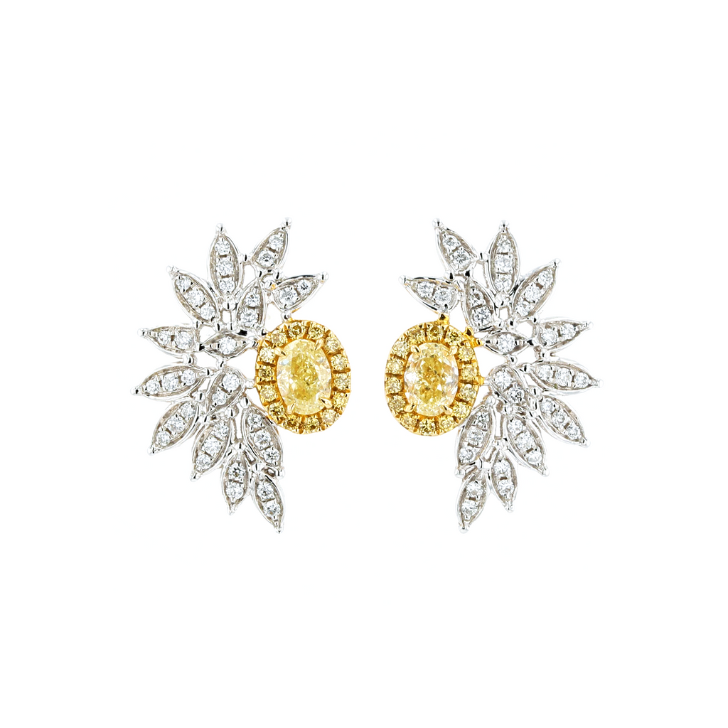 18KG Natural Untreated Fancy Yellow Diamond Earrings