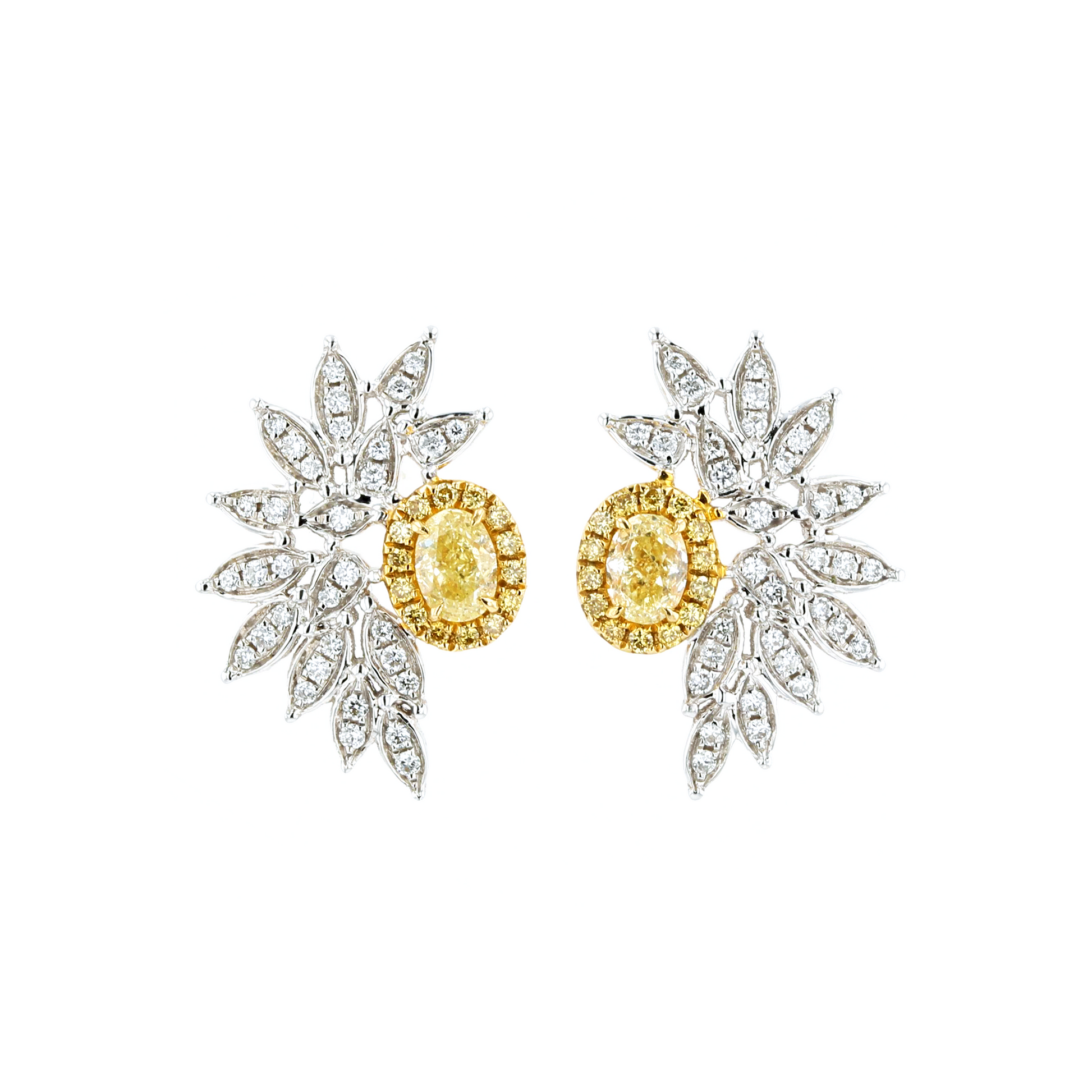 18KG Natural Untreated Fancy Yellow Diamond Earrings