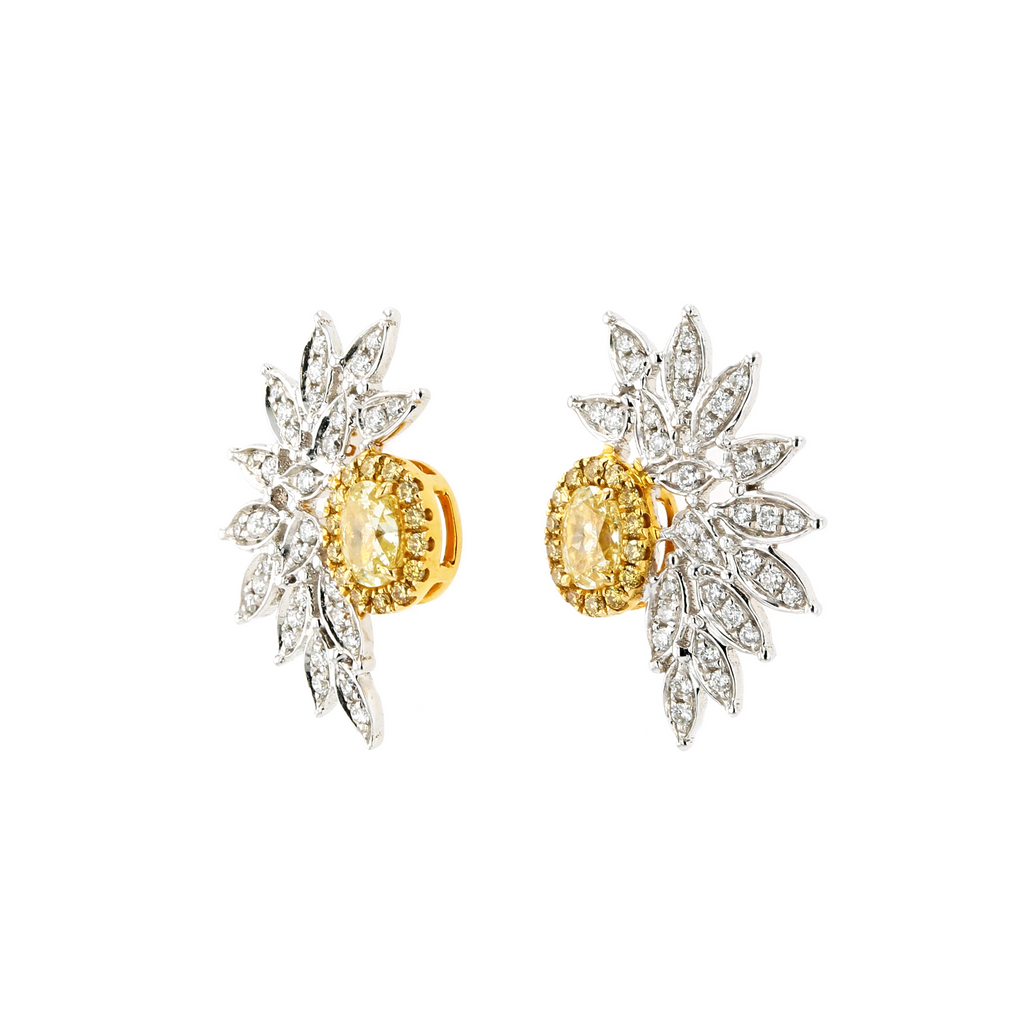 18KG Natural Untreated Fancy Yellow Diamond Earrings