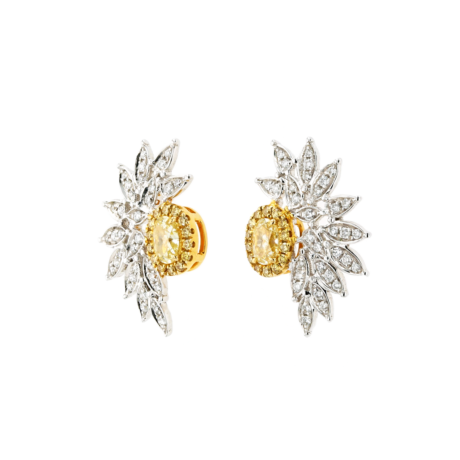 18KG Natural Untreated Fancy Yellow Diamond Earrings