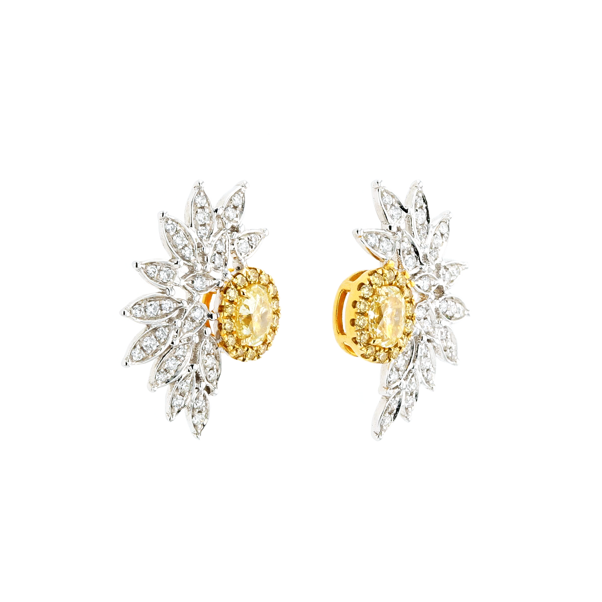 18KG Natural Untreated Fancy Yellow Diamond Earrings