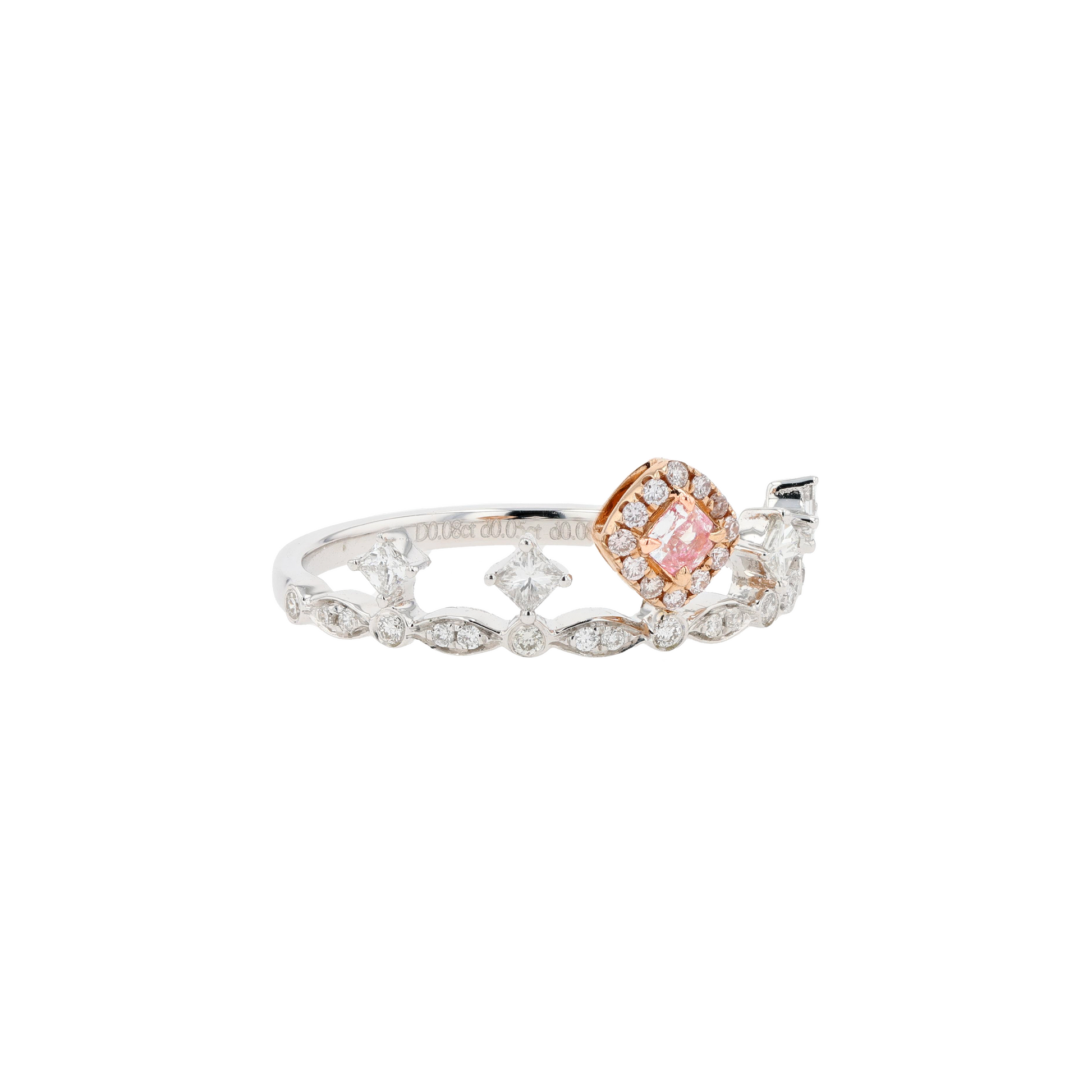 18KG 0.08ct Natural Untreated Pink Diamond Ring