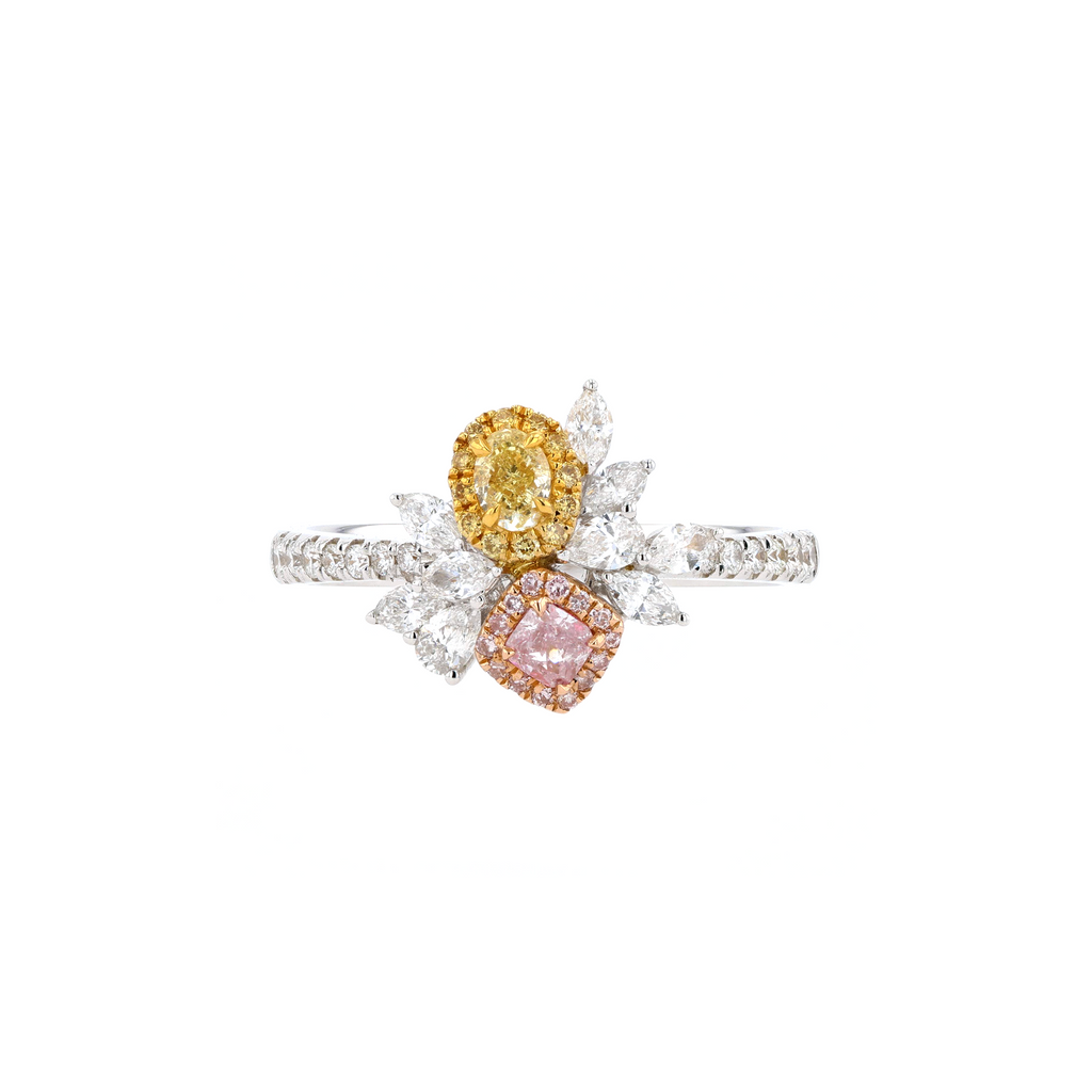 18KG 0.11/0.15ct Natural Untreated Pink&Yellow Diamond Ring