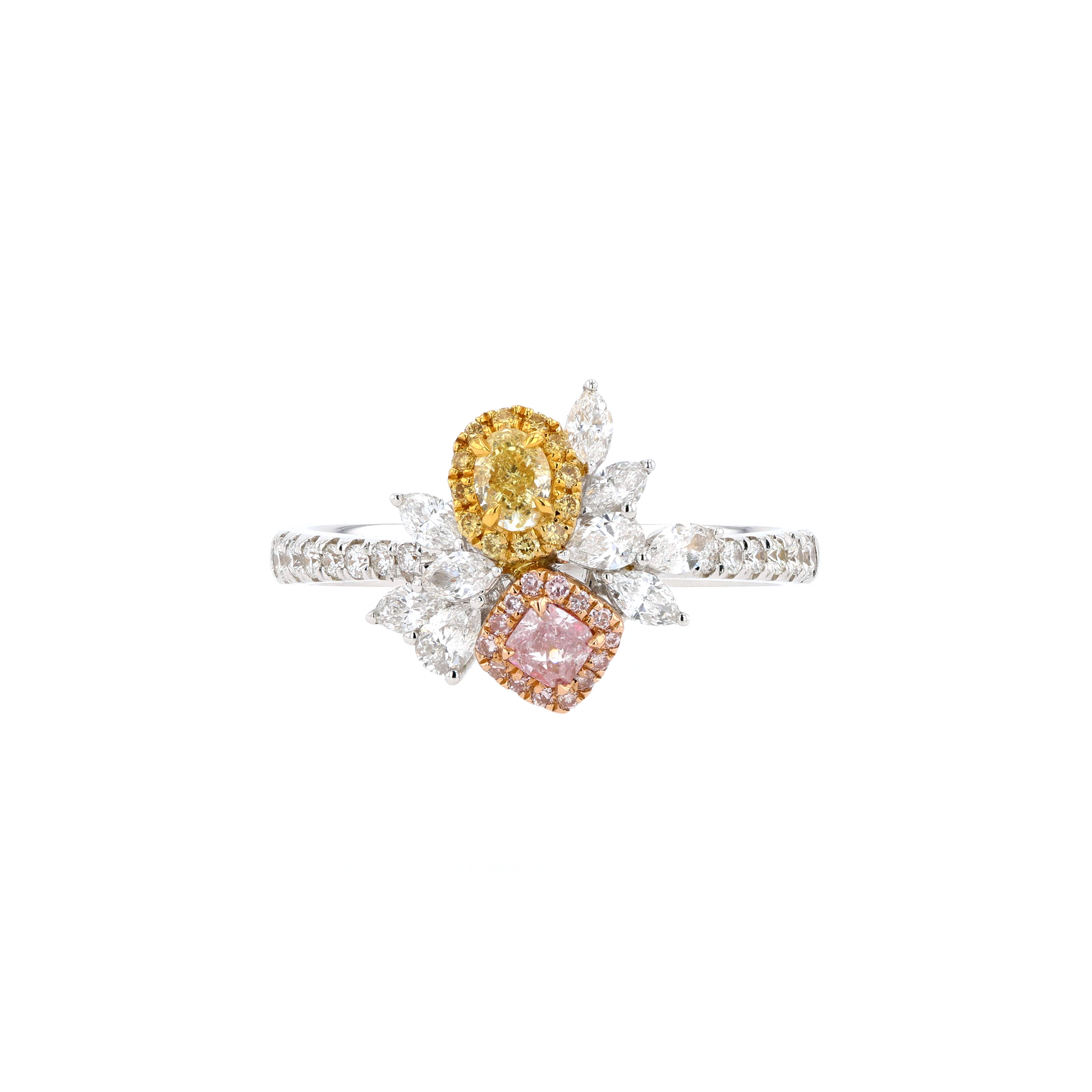 18KG 0.11/0.15ct Natural Untreated Pink&Yellow Diamond Ring