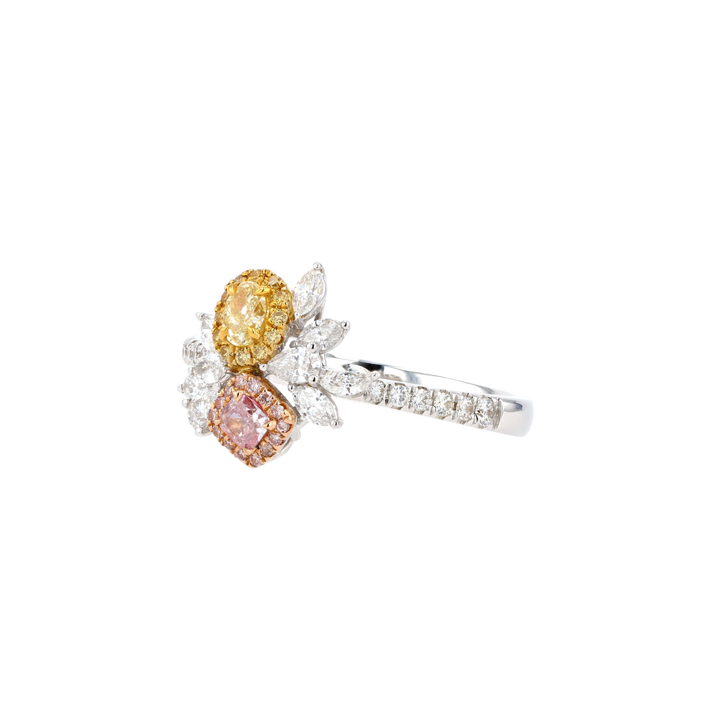 18KG 0.11/0.15ct Natural Untreated Pink&Yellow Diamond Ring