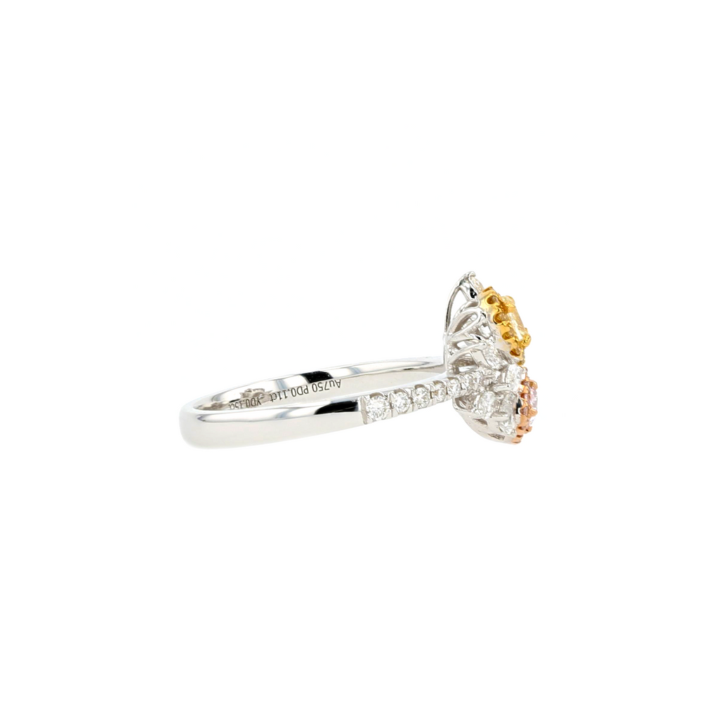 18KG 0.11/0.15ct Natural Untreated Pink&Yellow Diamond Ring