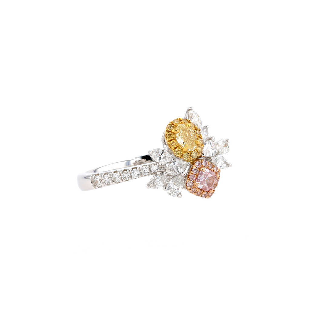 18KG 0.11/0.15ct Natural Untreated Pink&Yellow Diamond Ring