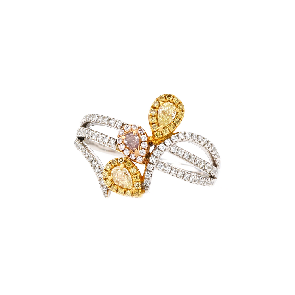 18KG 0.16/0.042ct Natural Untreated Pink&Yellow Diamond Ring