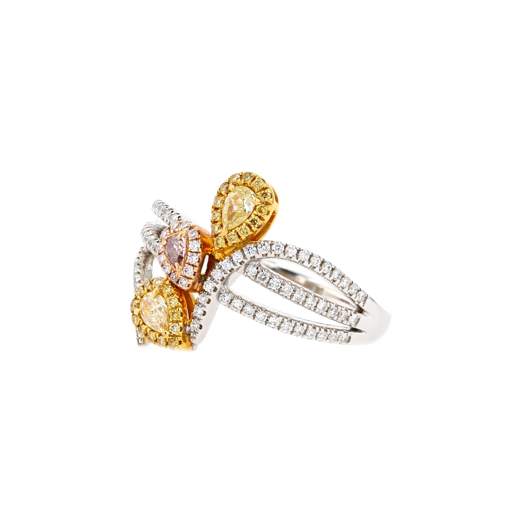18KG 0.16/0.042ct Natural Untreated Pink&Yellow Diamond Ring