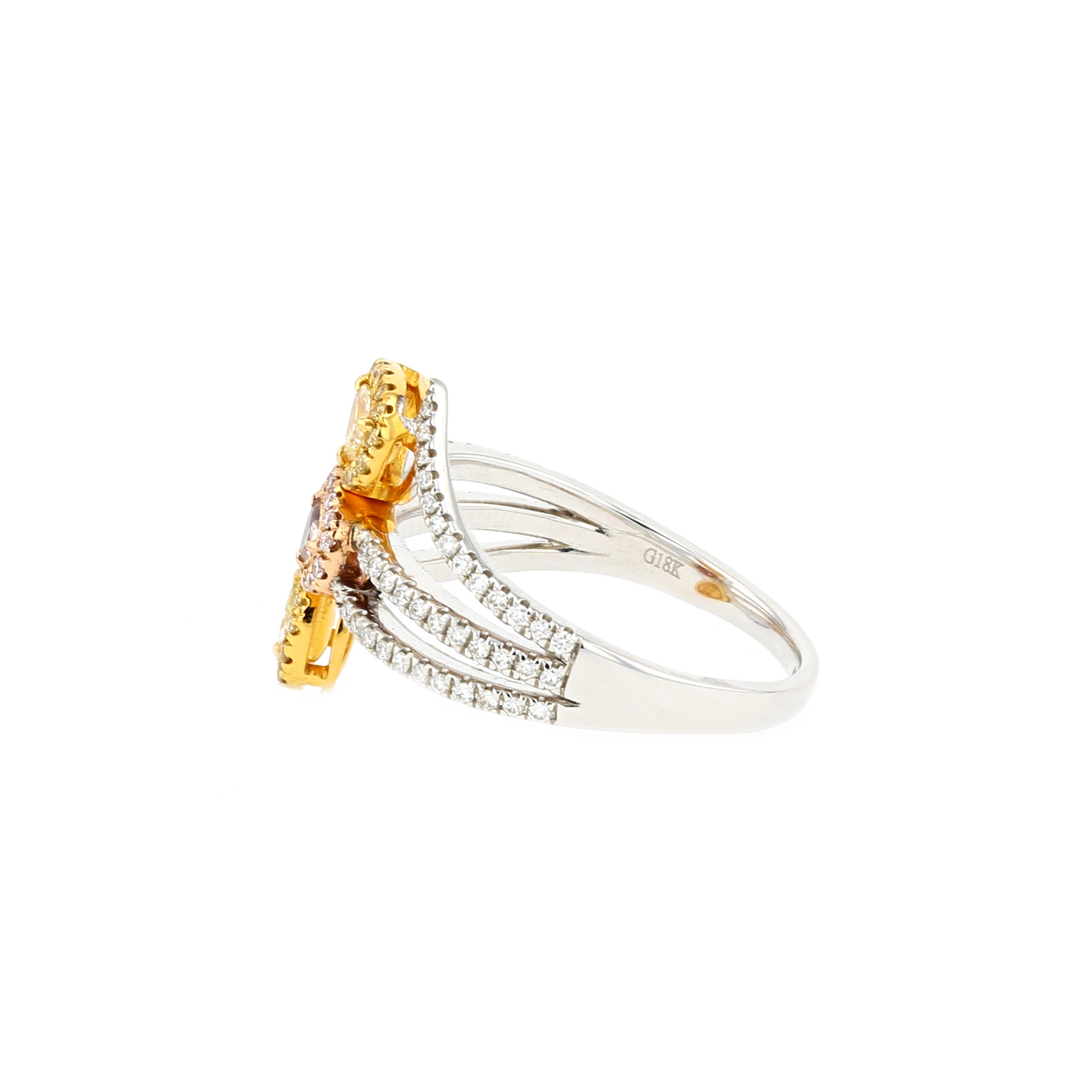 18KG 0.16/0.042ct Natural Untreated Pink&Yellow Diamond Ring