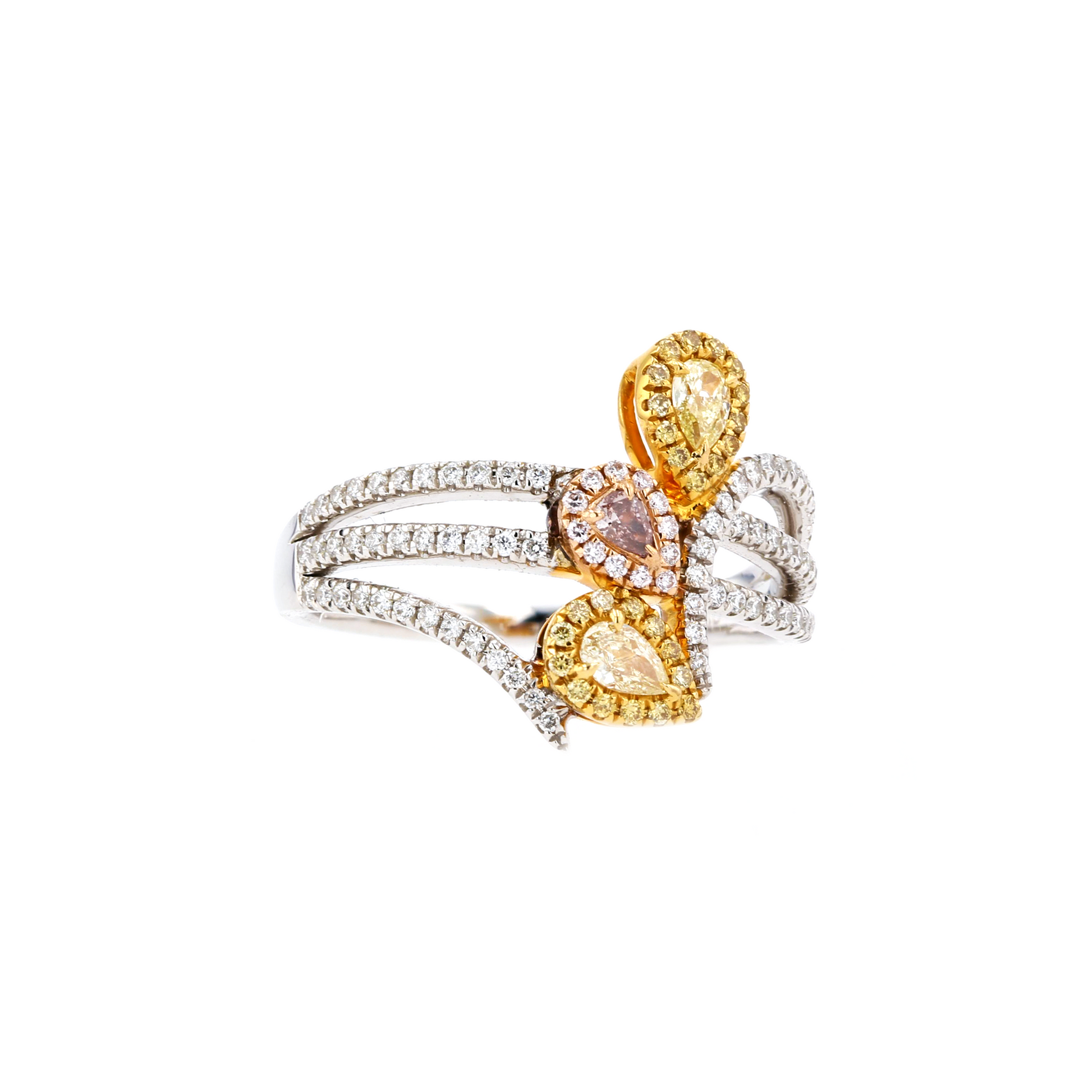 18KG 0.16/0.042ct Natural Untreated Pink&Yellow Diamond Ring