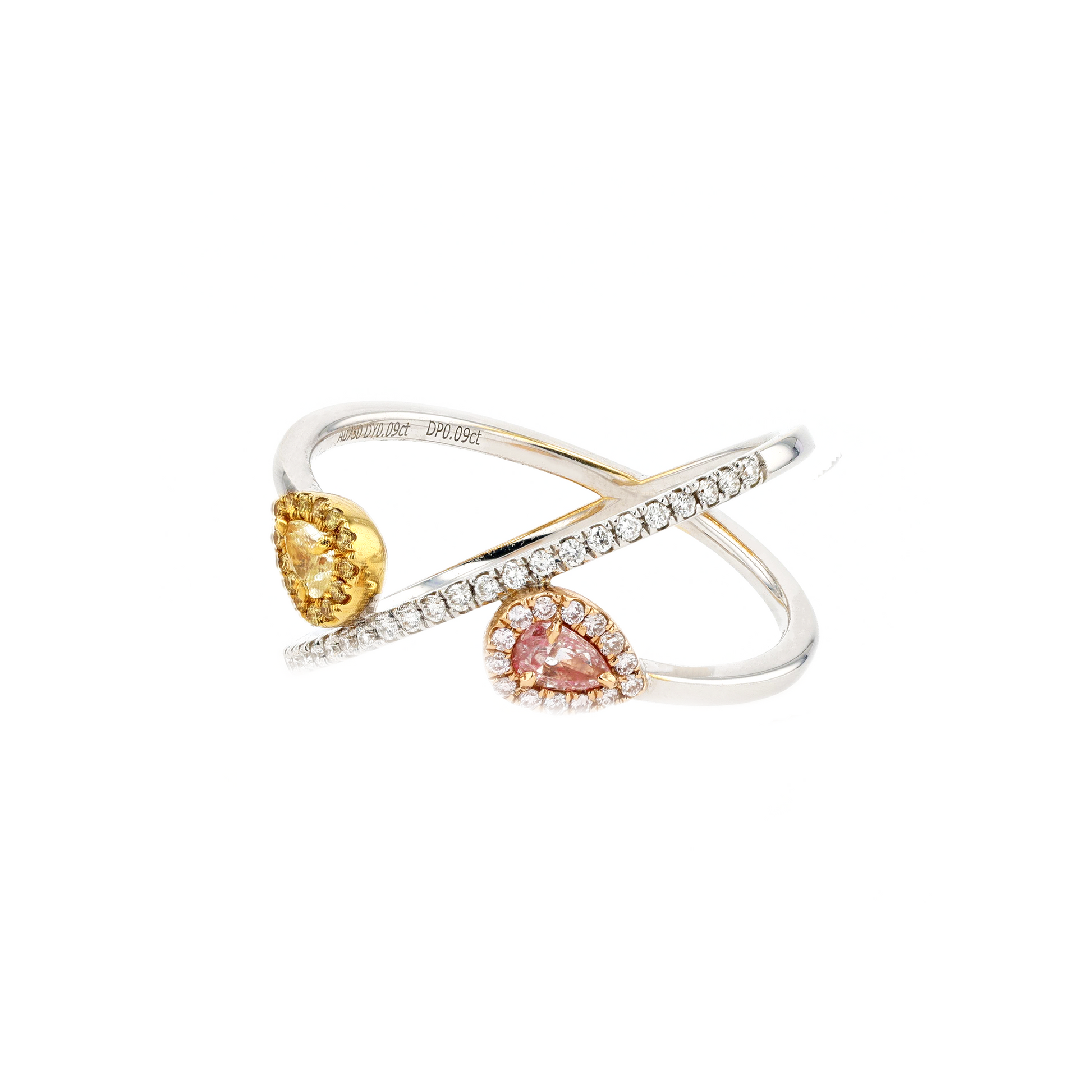 18KG 0.09/0.09ct Natural Untreated Pink&Yellow Diamond Ring