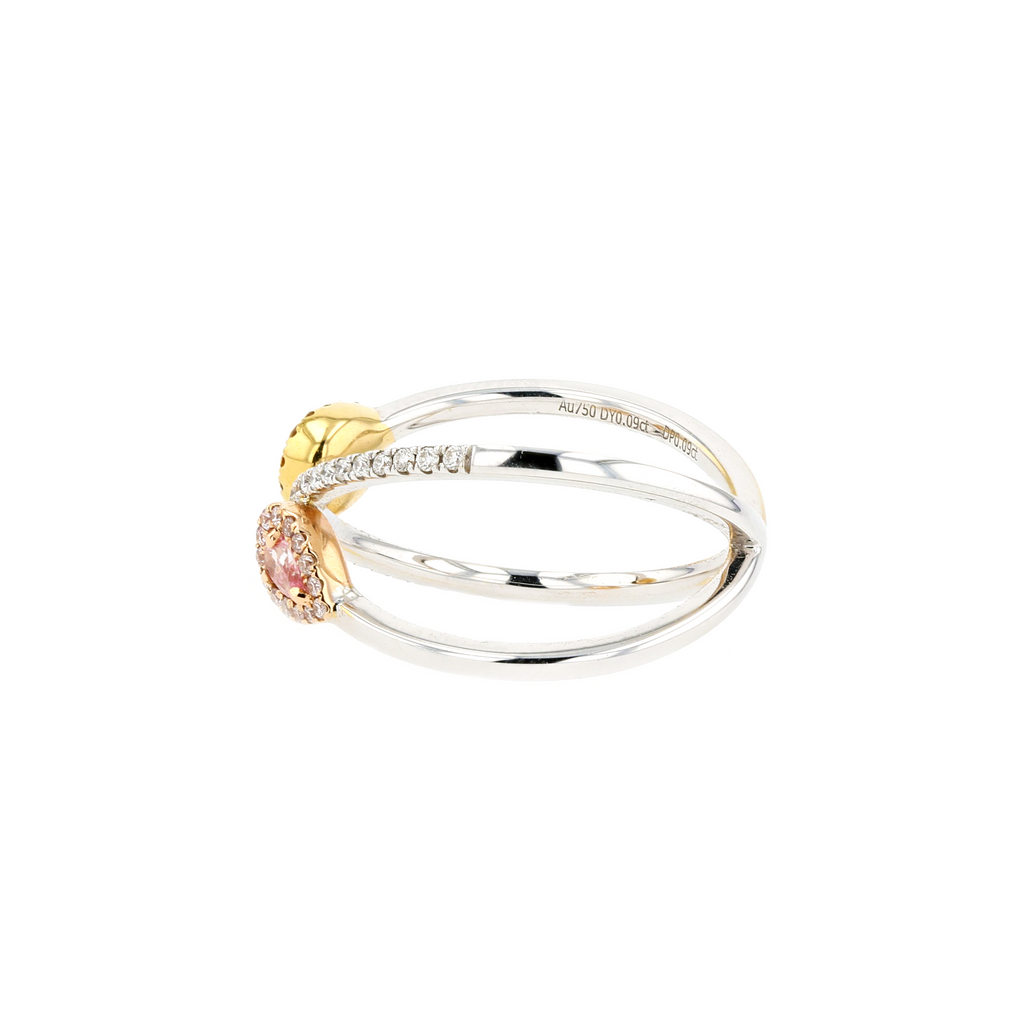 18KG 0.09/0.09ct Natural Untreated Pink&Yellow Diamond Ring