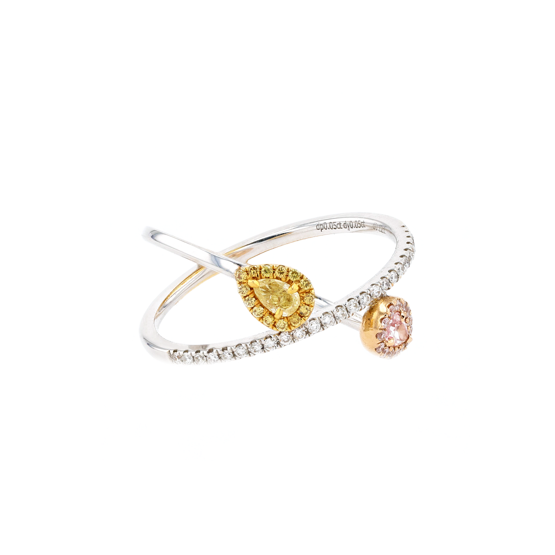 18KG 0.09/0.09ct Natural Untreated Pink&Yellow Diamond Ring