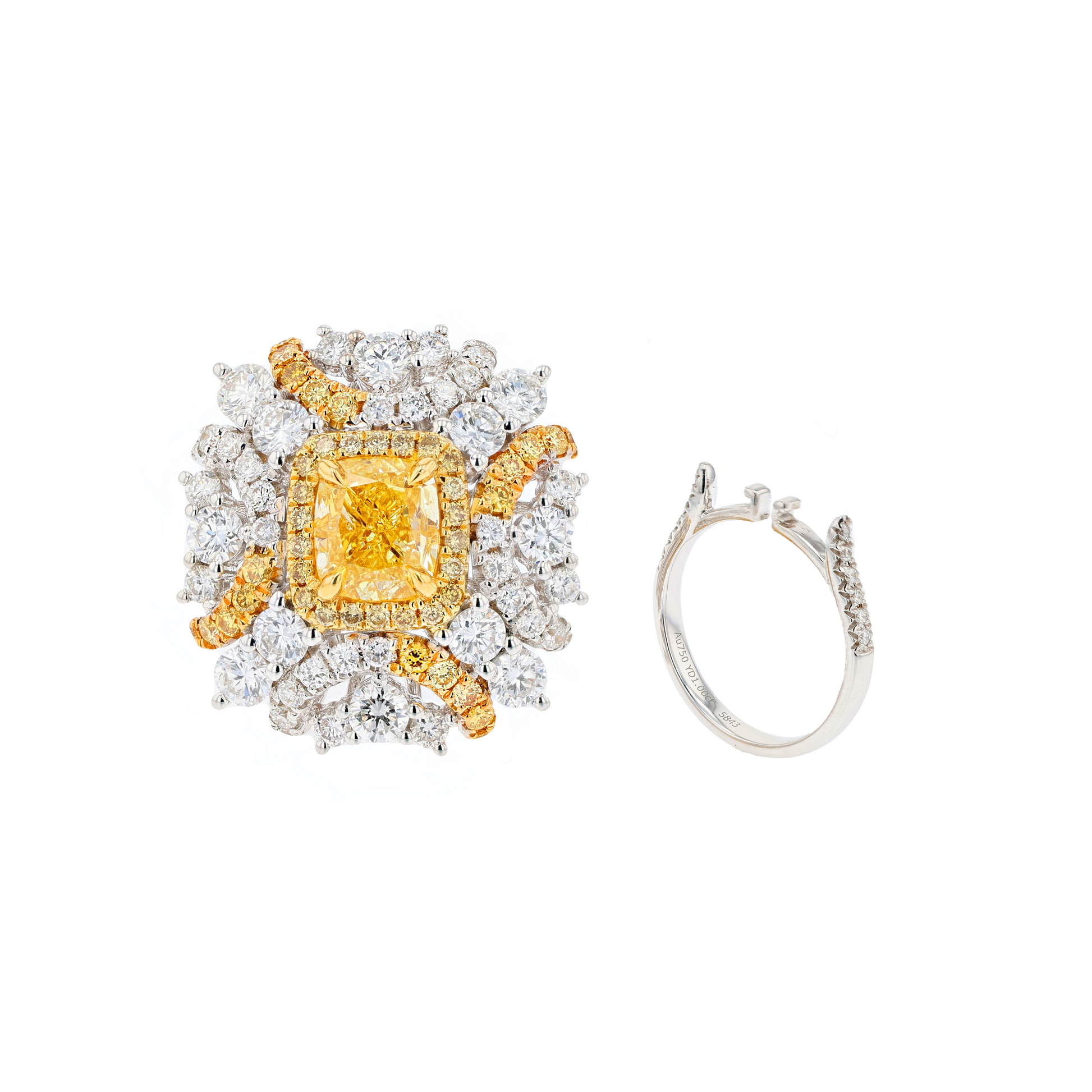 18KG 1.00ct Natural Untreated Yellow Diamond Ring/Pendant