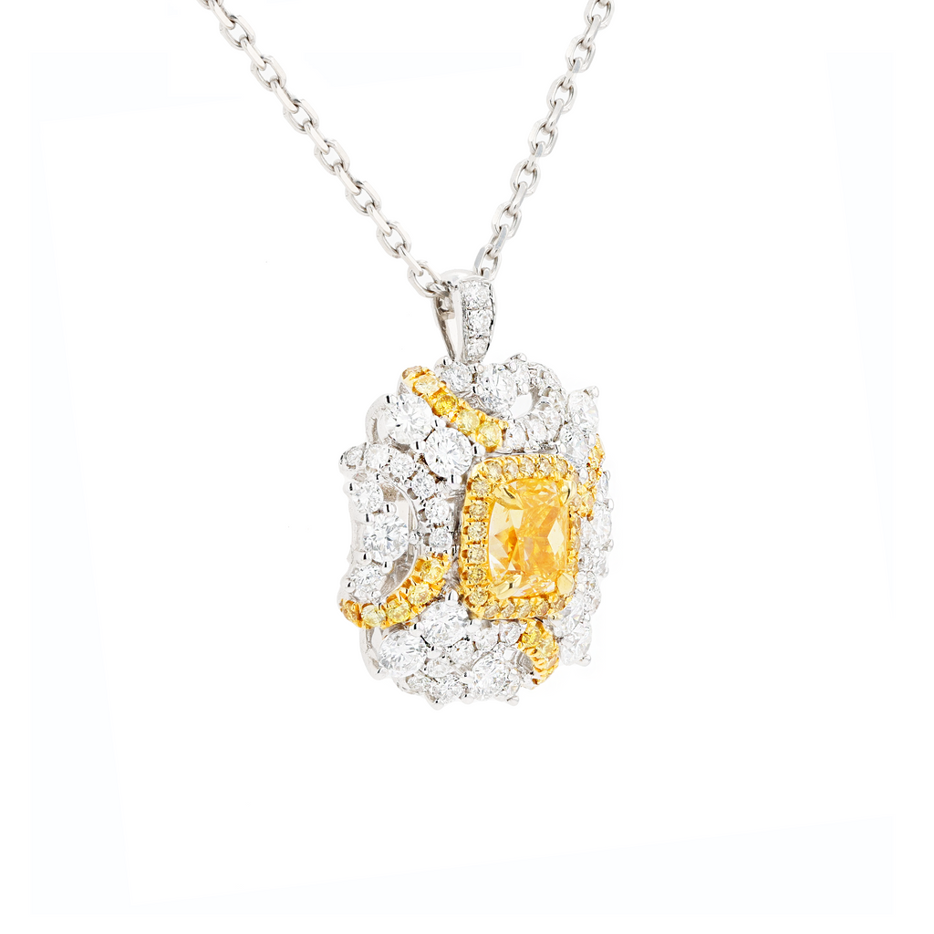 18KG 1.00ct Natural Untreated Yellow Diamond Ring/Pendant
