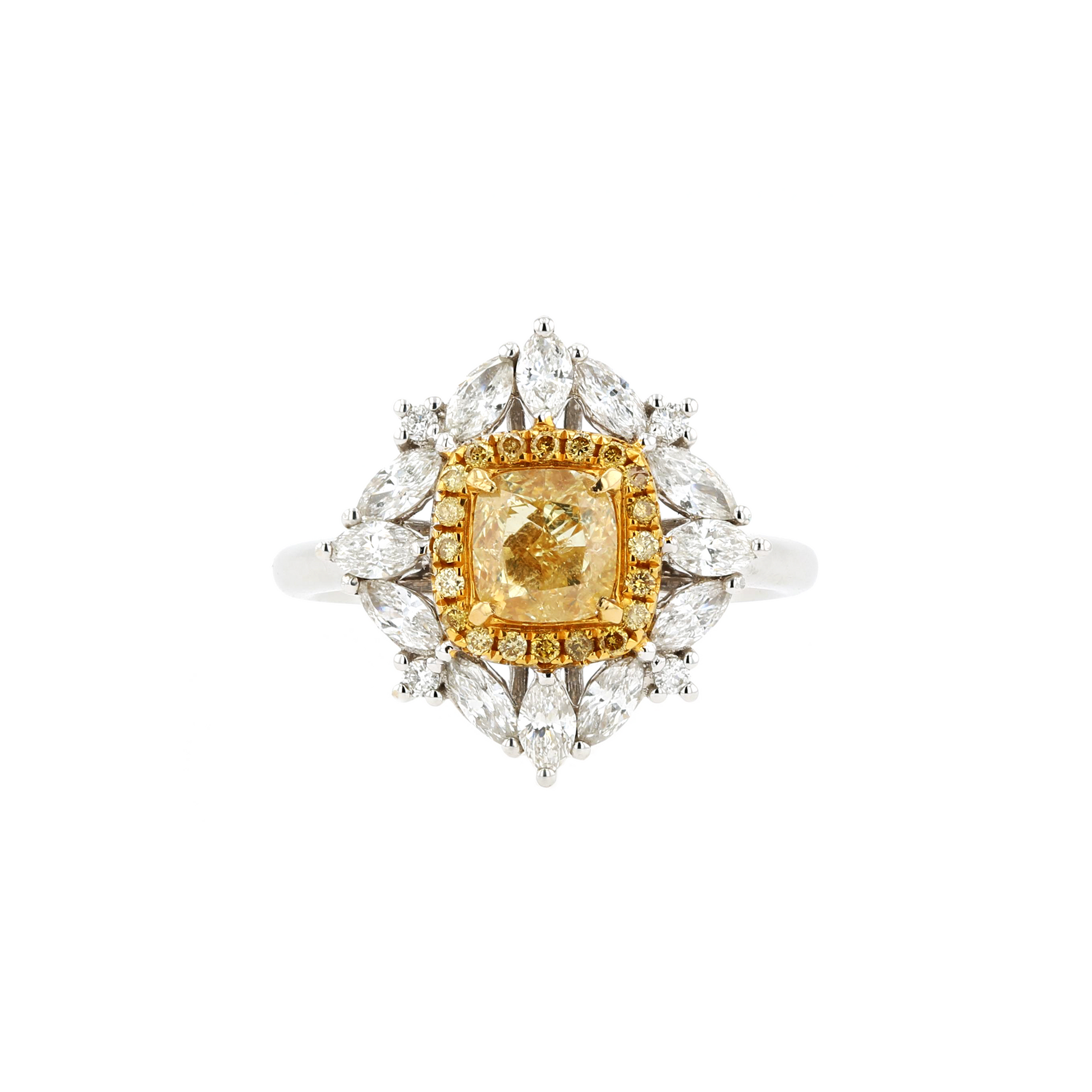 18KG 1.00ct Natural Untreated Yellow Diamond Ring
