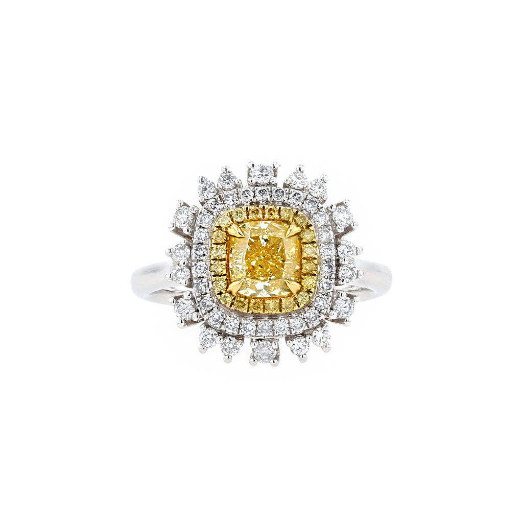 18KG 1.02ct Natural Untreated Yellow Diamond Ring