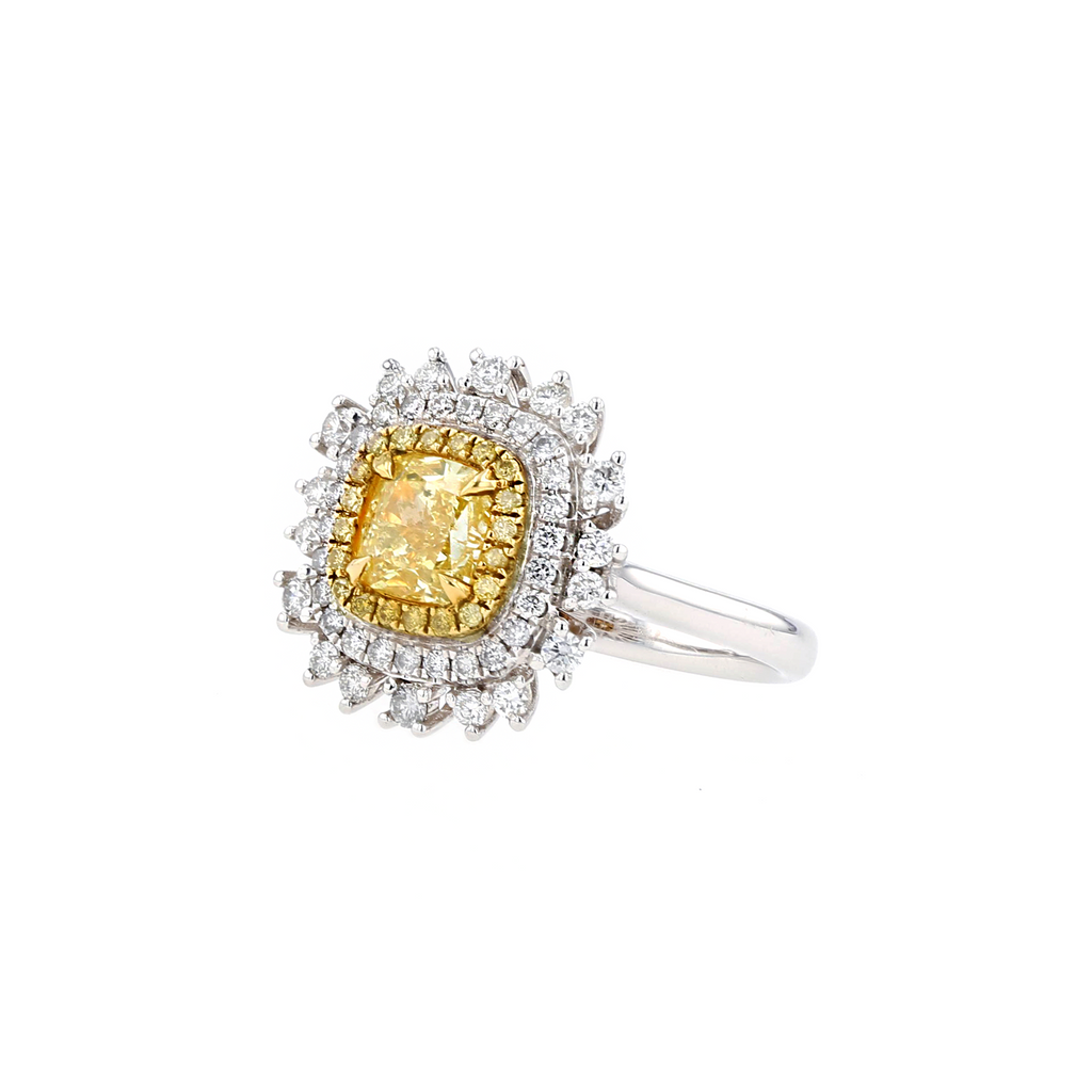 18KG 1.02ct Natural Untreated Yellow Diamond Ring
