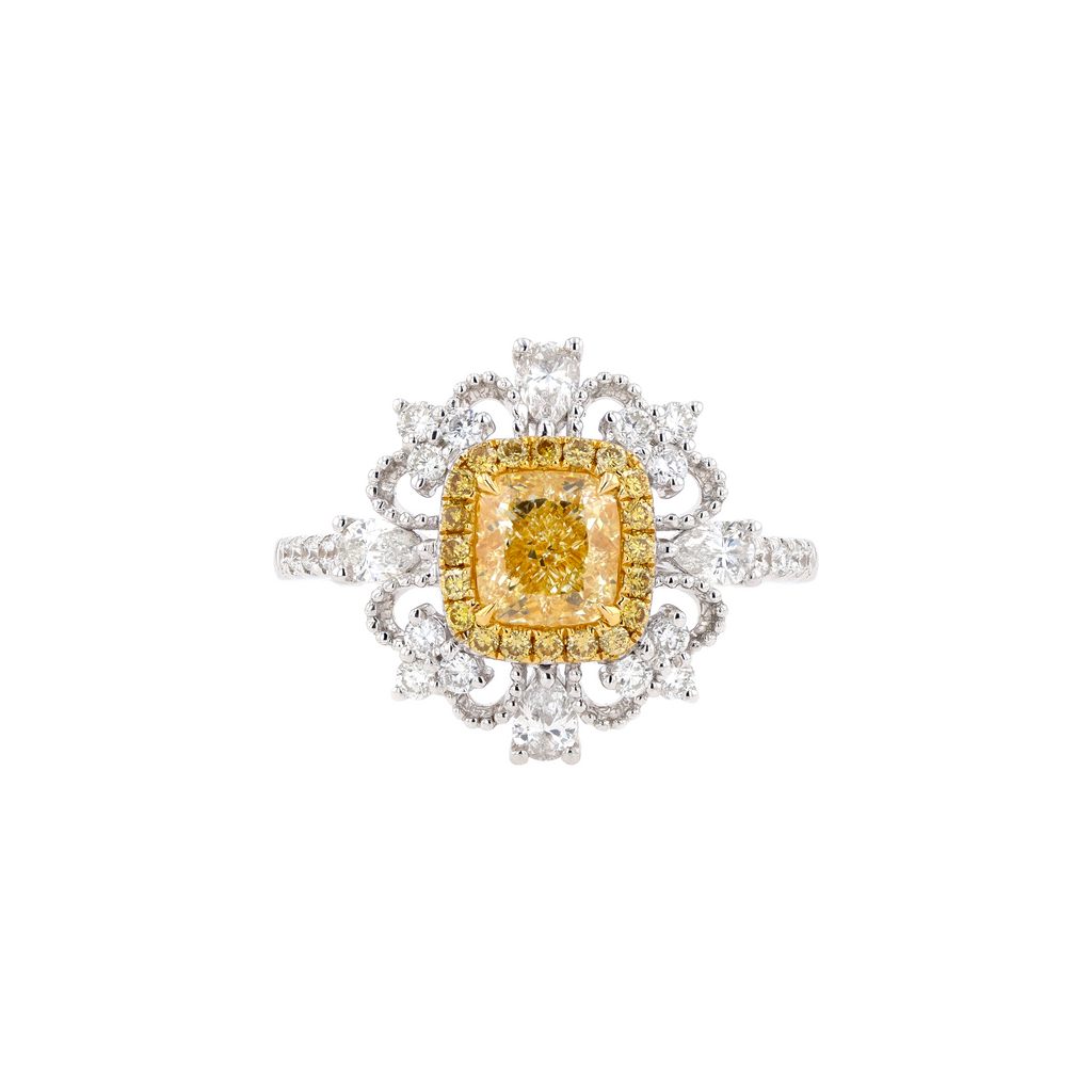 18KG 1.03ct Natural Untreated Yellow Diamond Ring