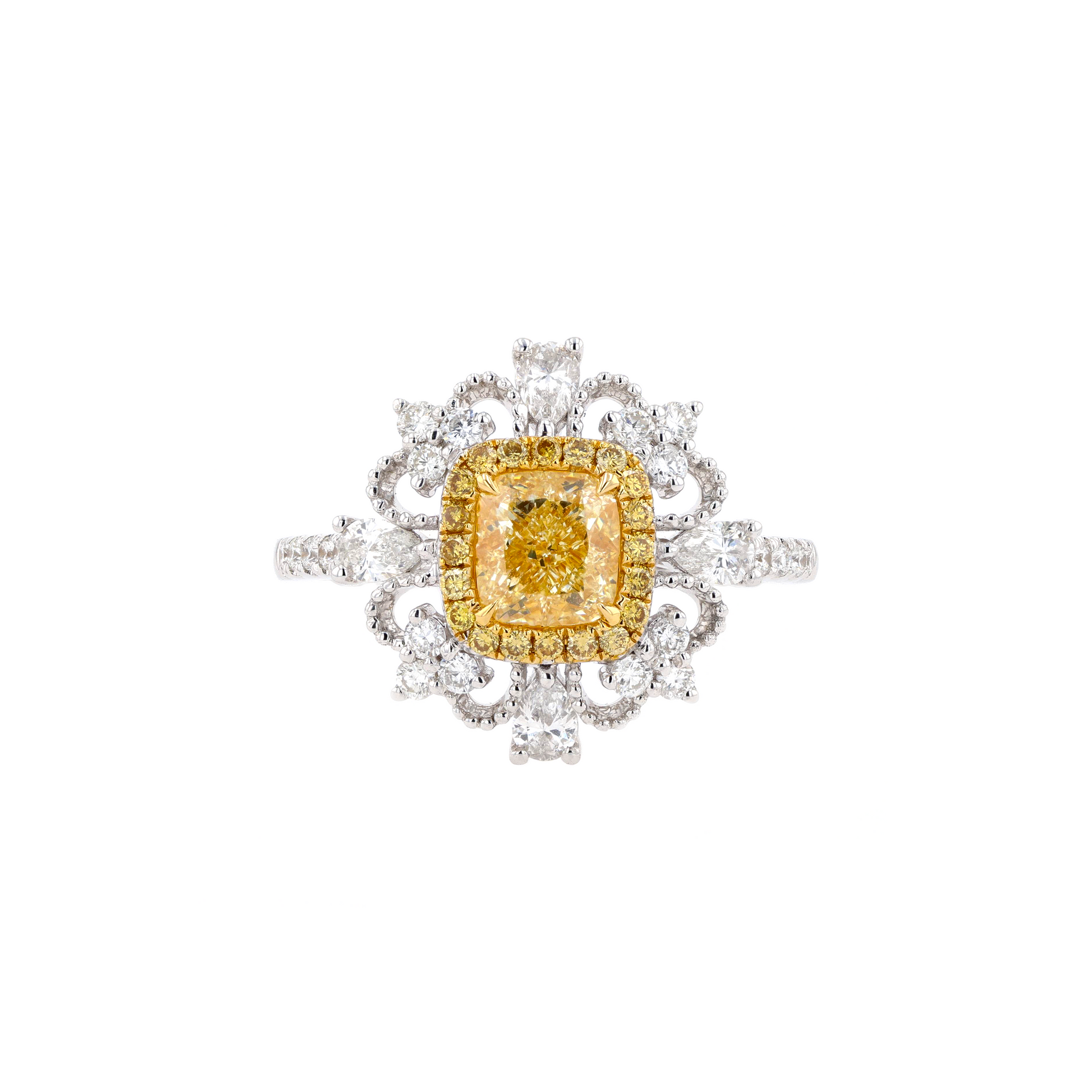 18KG 1.03ct Natural Untreated Yellow Diamond Ring