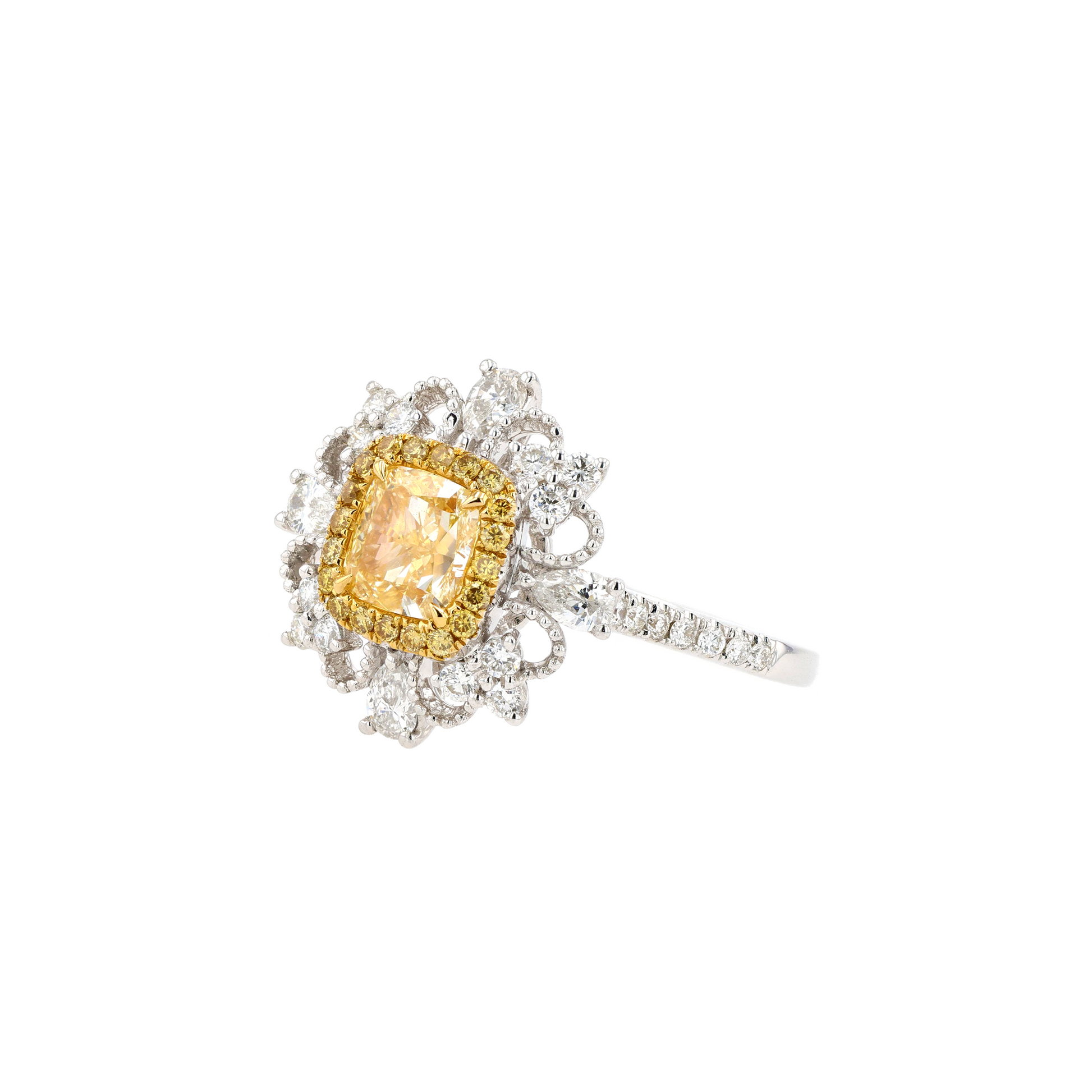18KG 1.03ct Natural Untreated Yellow Diamond Ring