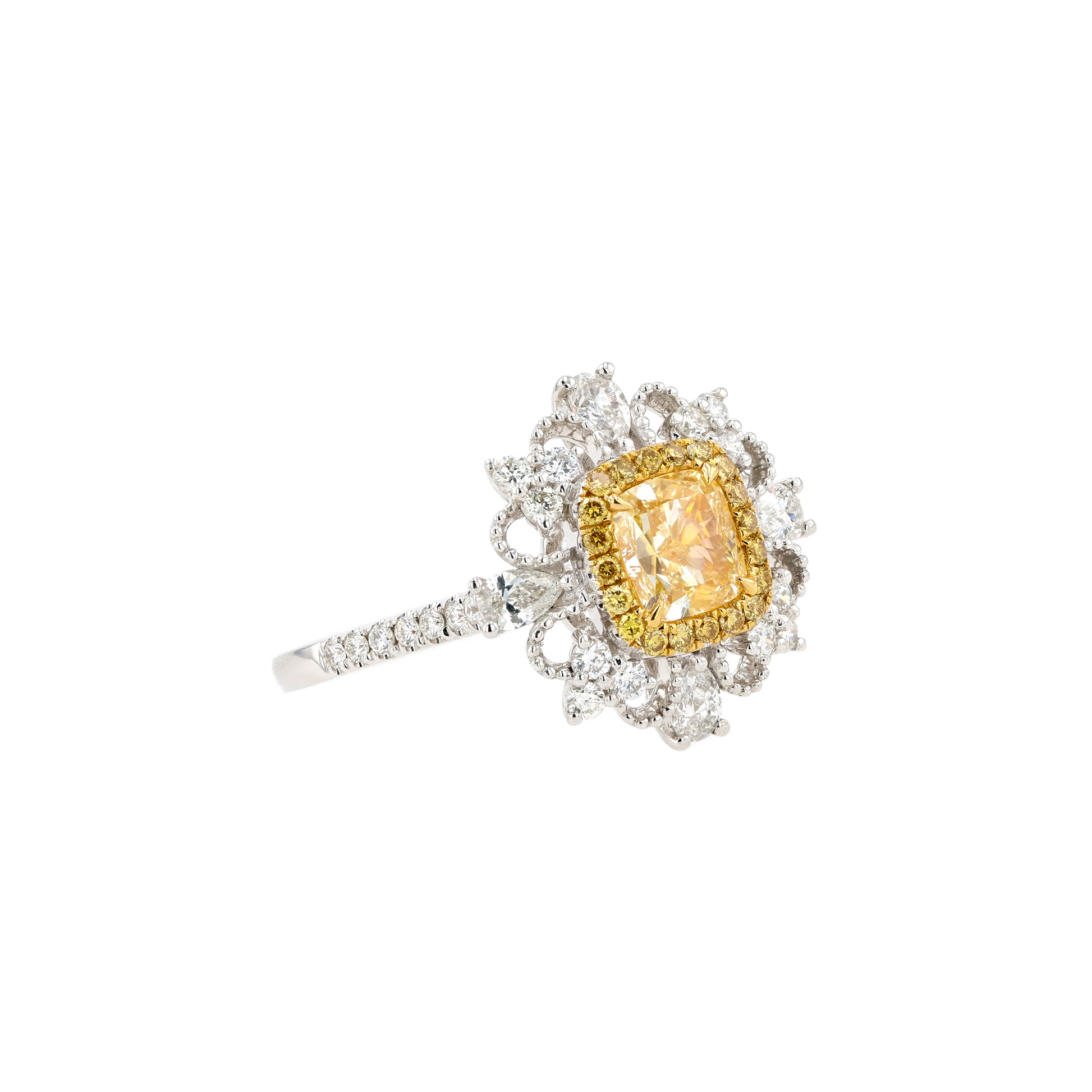 18KG 1.03ct Natural Untreated Yellow Diamond Ring