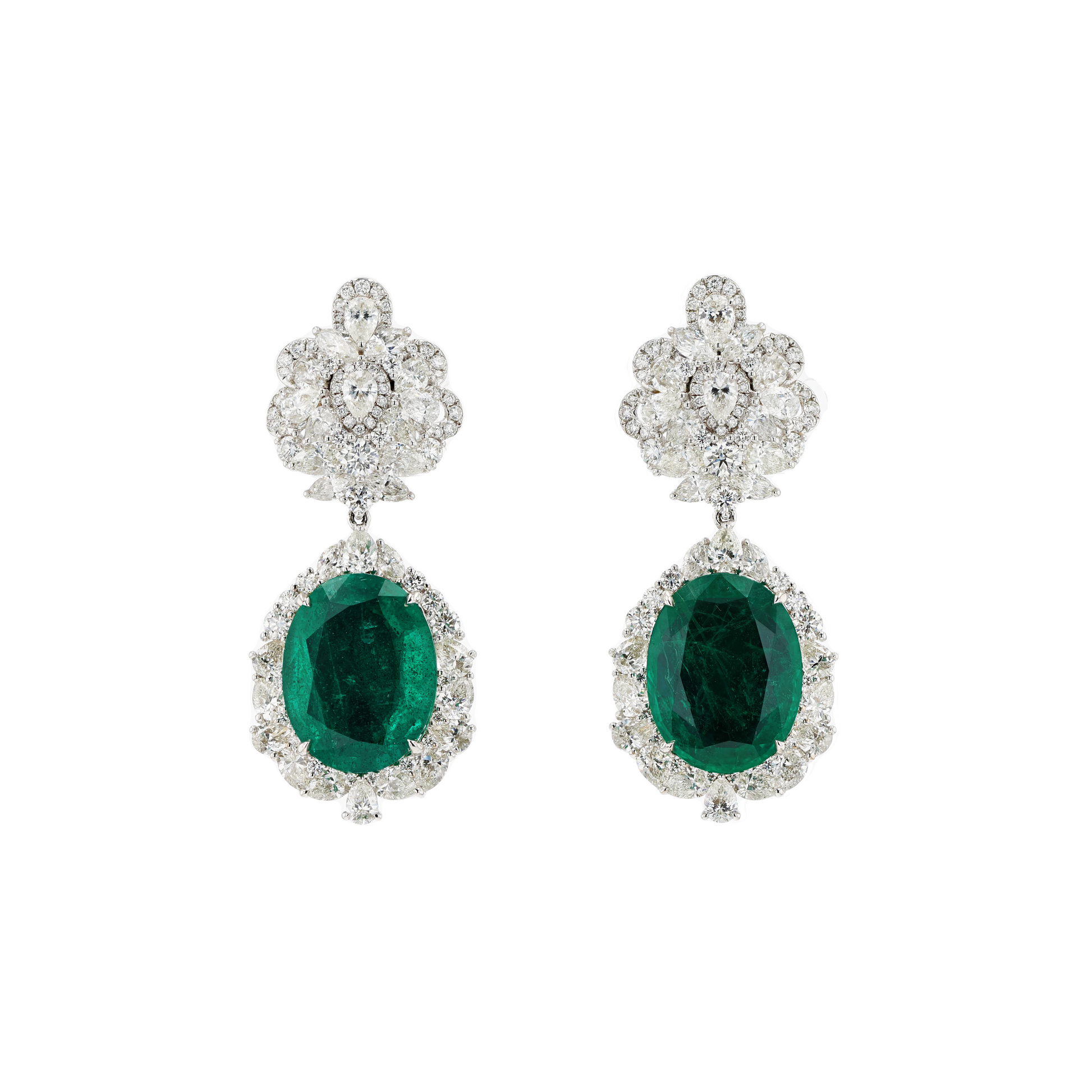 18KG Natural Green Emerald Diamond Earrings