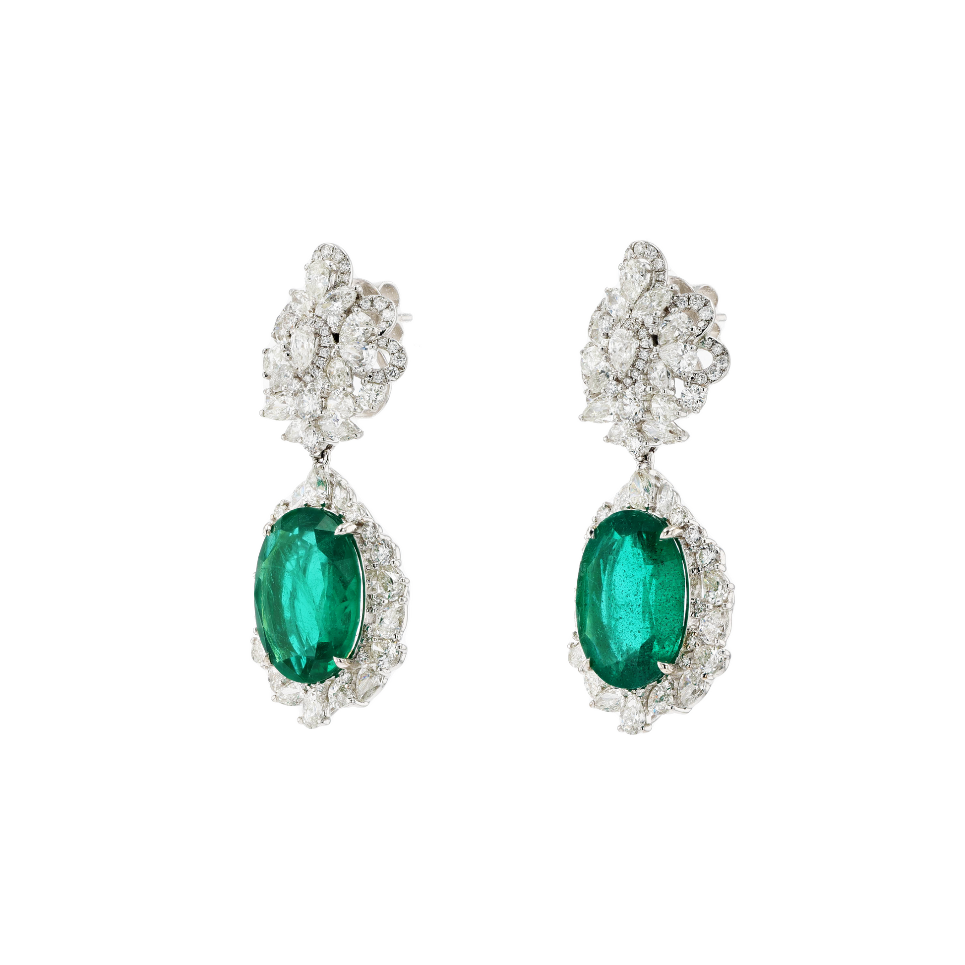 18KG Natural Green Emerald Diamond Earrings