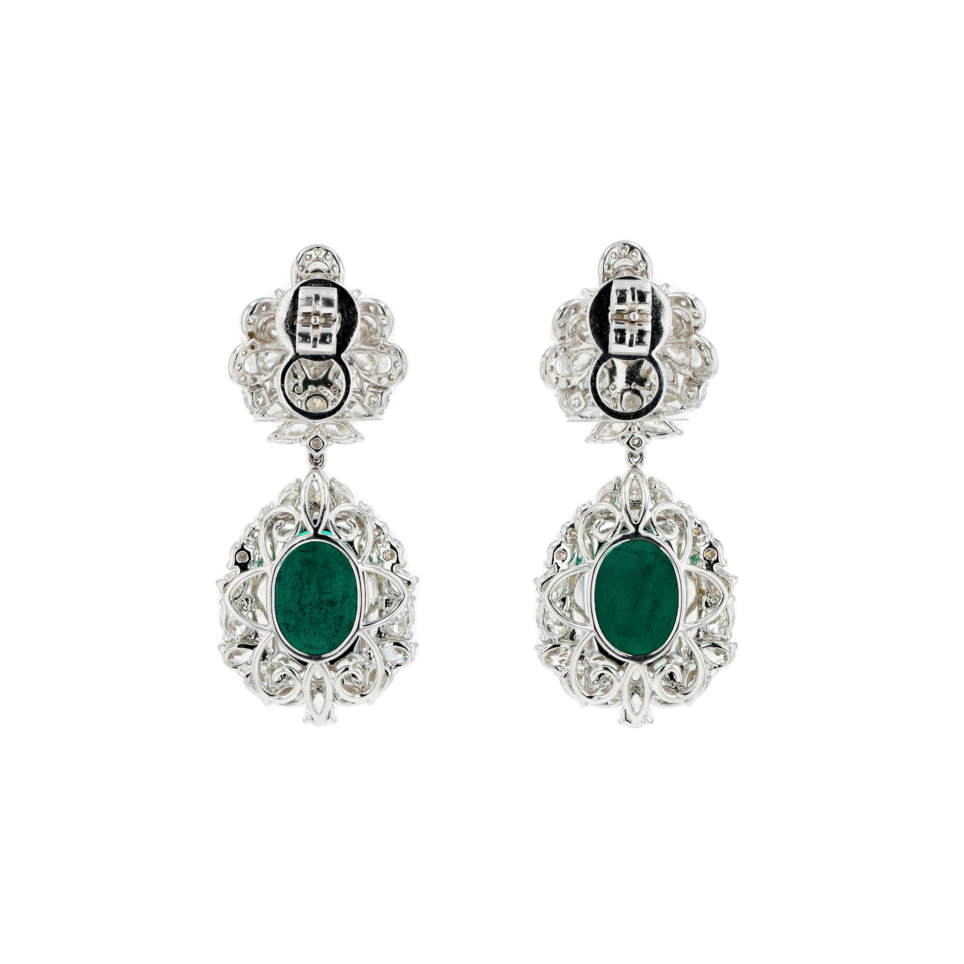 18KG Natural Green Emerald Diamond Earrings