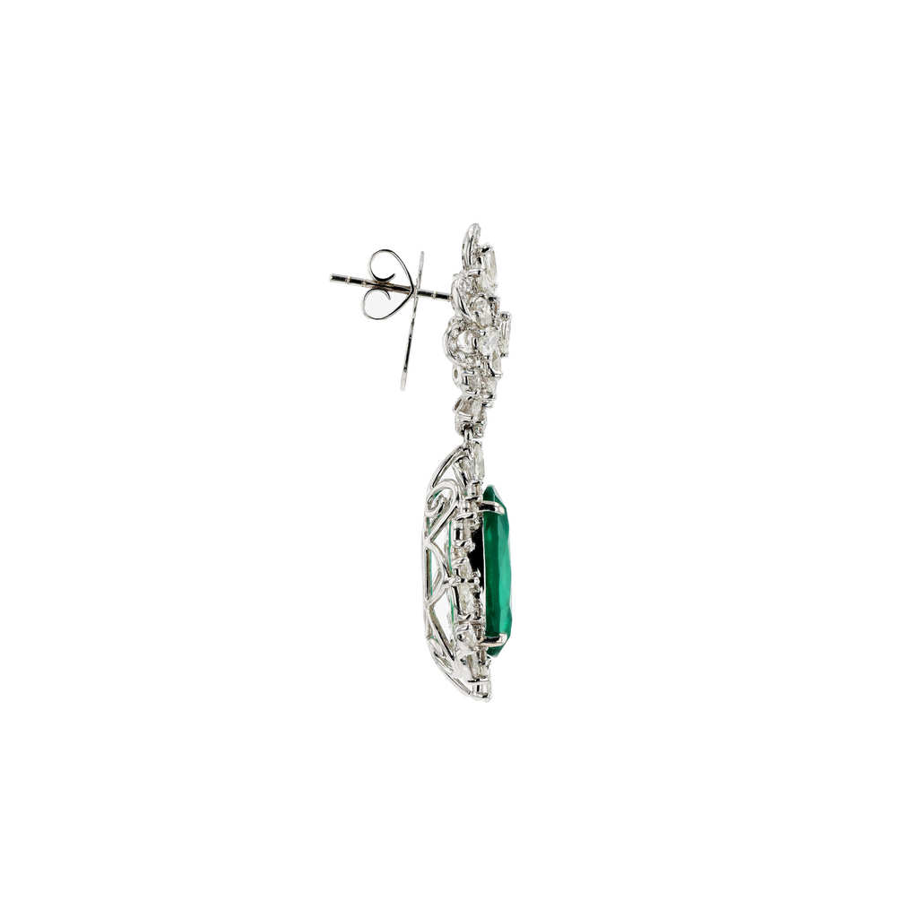 18KG Natural Green Emerald Diamond Earrings