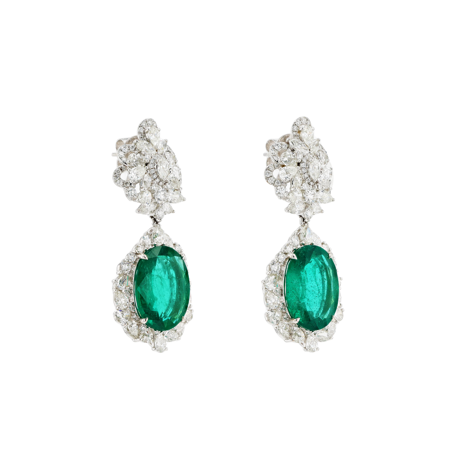 18KG Natural Green Emerald Diamond Earrings